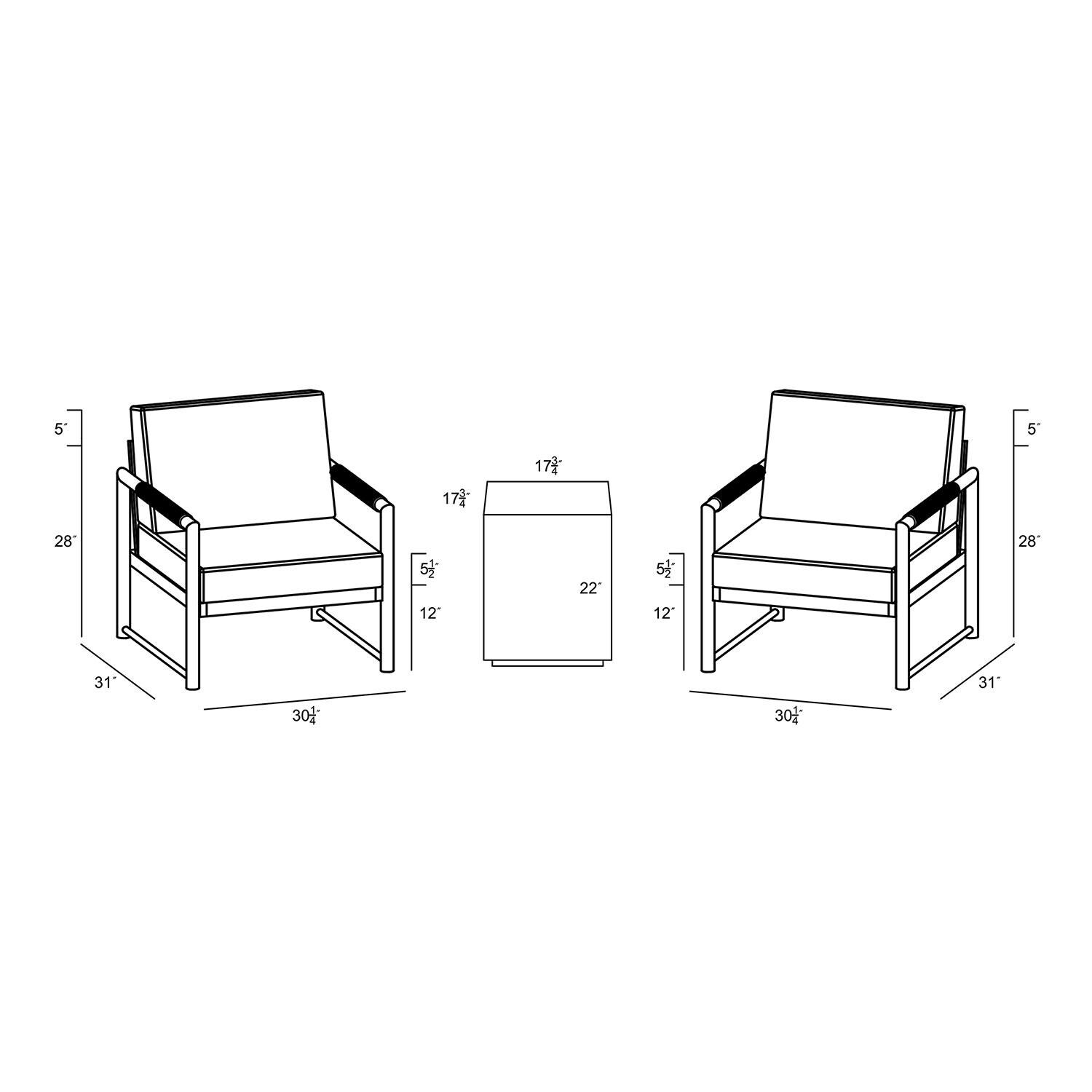Lakeview AVEBAY-SL-PG-SET104-IN Avenue Bay Slate/Pebble Gray 3 Pc Chat Set - Spectrum Indigo - Dimensions - Diagram thumbnail