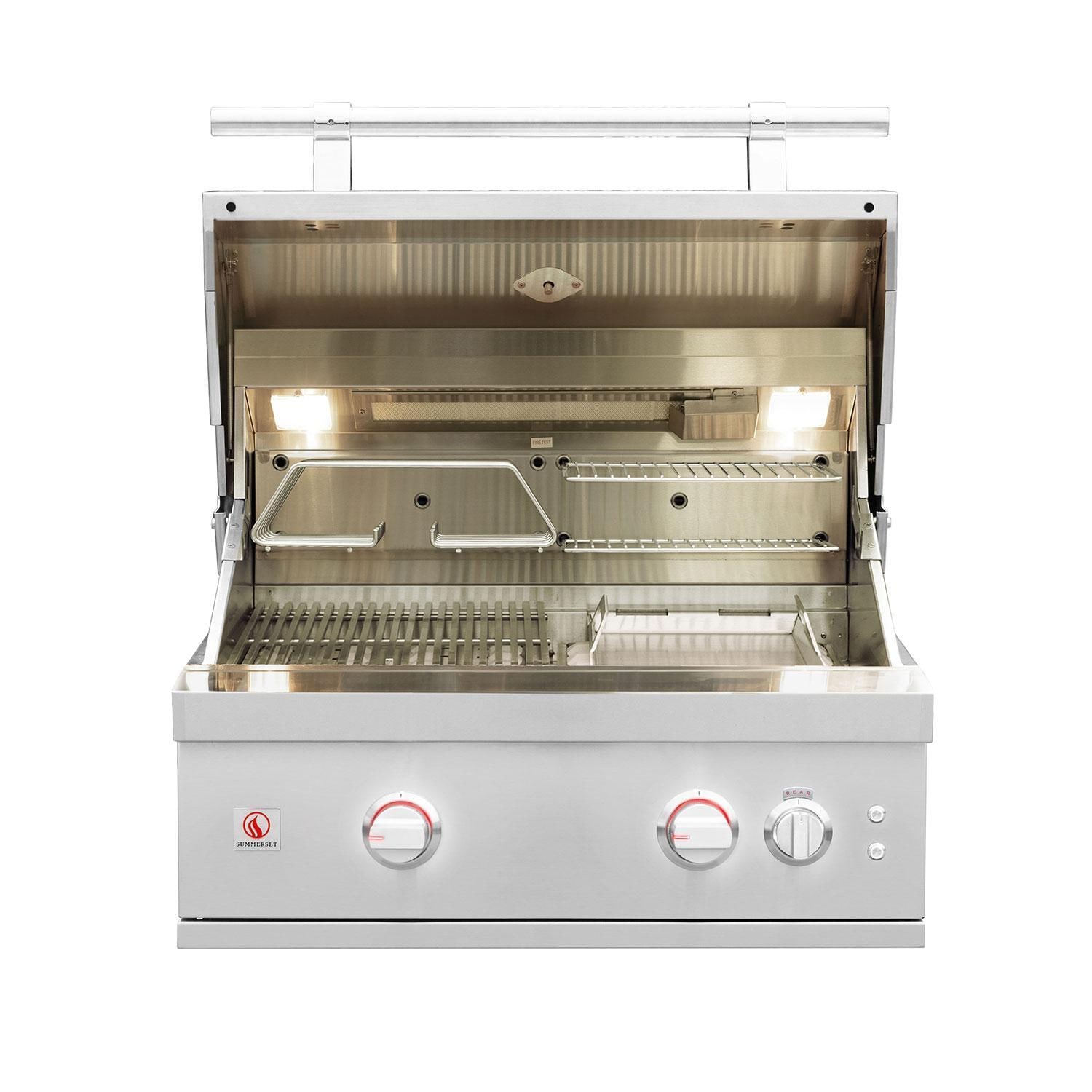 Summerset QST30-LP Quest 30-in 2 Burner Built-In Propane Gas Grill w/ Rear Infrared Burner, Rotisserie Kit, & Drop-In Griddle Plate - Interior - White Background thumbnail