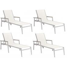 Travira 4 Piece Aluminum Patio Chaise Lounge Set W/ Natural Sling & Tekwood Vintage Arm Caps By Oxford Garden