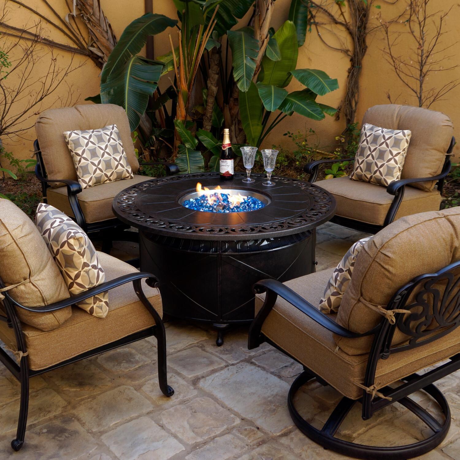 Darlee DL708-5PCR-35QB Elisabeth 5 Piece Cast Aluminum Patio Fire Pit Conversation Set (Pillows Not Included) thumbnail