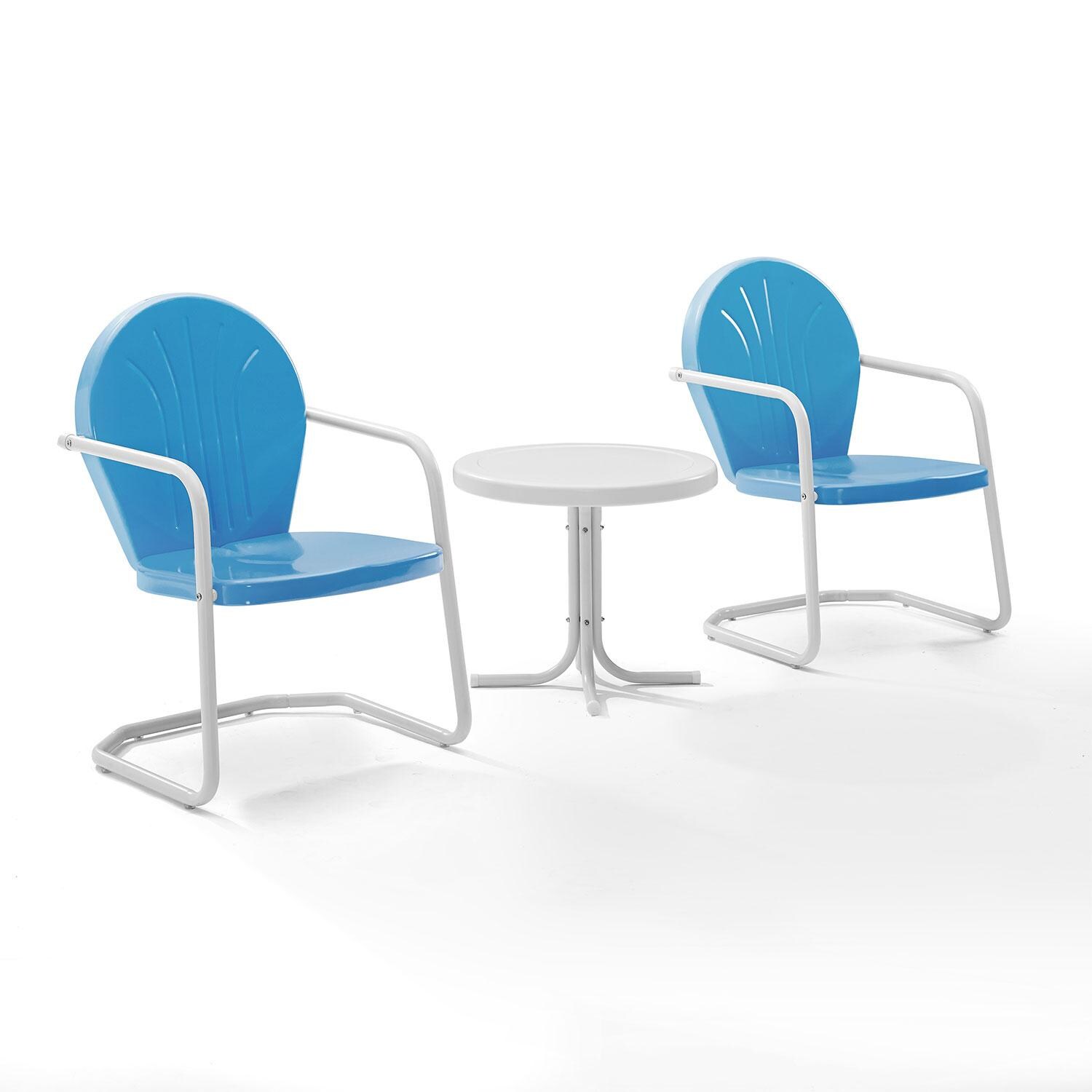 Ultimate Patio UP-32237BL 3Pc Retro Outdoor Chair Set in Sky Blue - Angled - White Background thumbnail