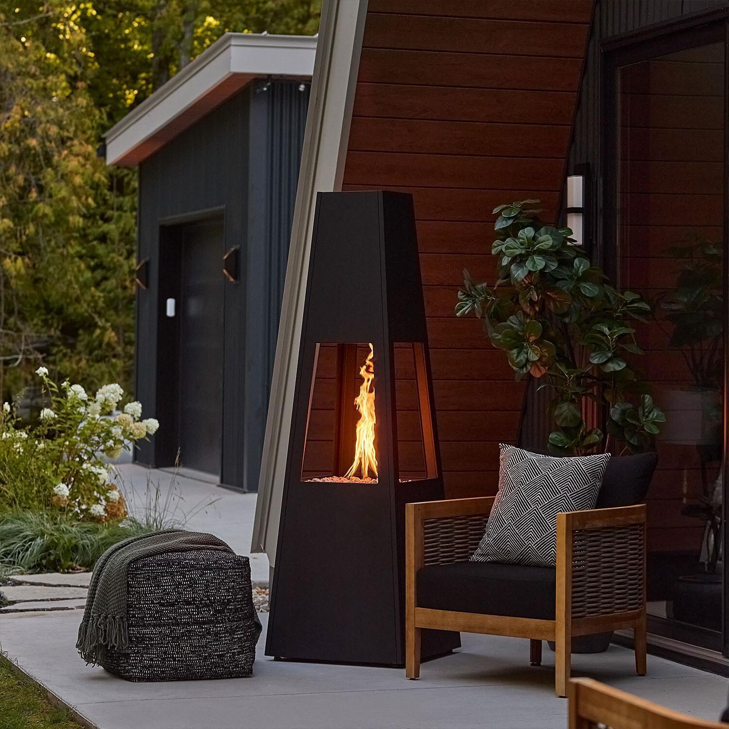 Metal Chiminea 70 Inch Square Fire Pit W/ Hidden Propane Tank in Black by Lakeview Outdoor Designs - Back Patio - Lifestyle thumbnail