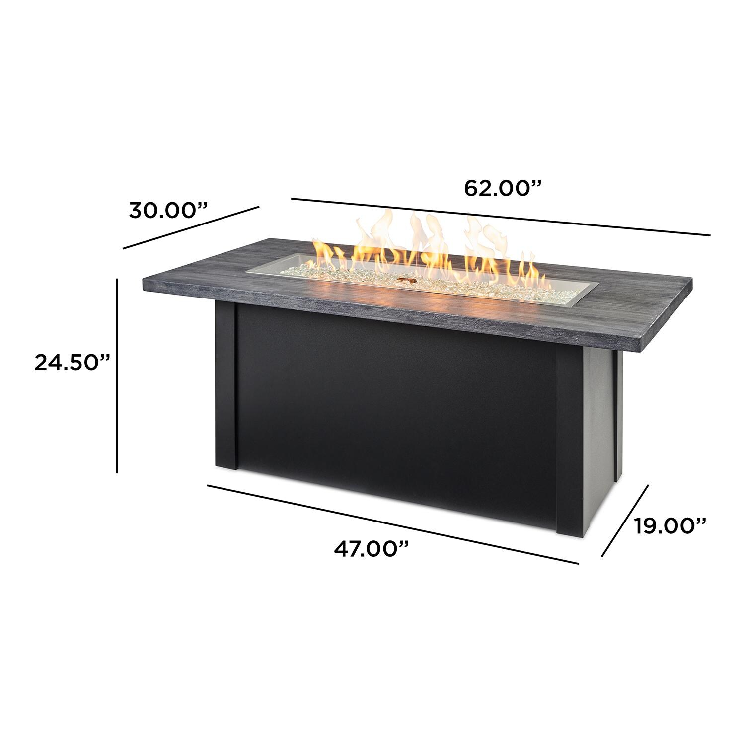 Havenwood 62 Inch Propane Fire Pit Table W/ Carbon Grey Top & Black Base - Dimensional thumbnail