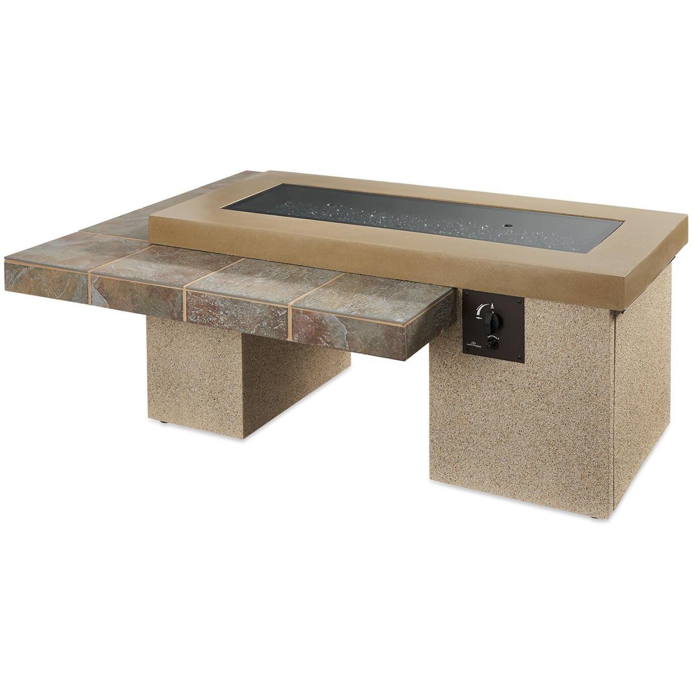 The Outdoor GreatRoom Company Uptown Linear Gas Fire Pit Table - Brown - Includes grey glass burner cover thumbnail