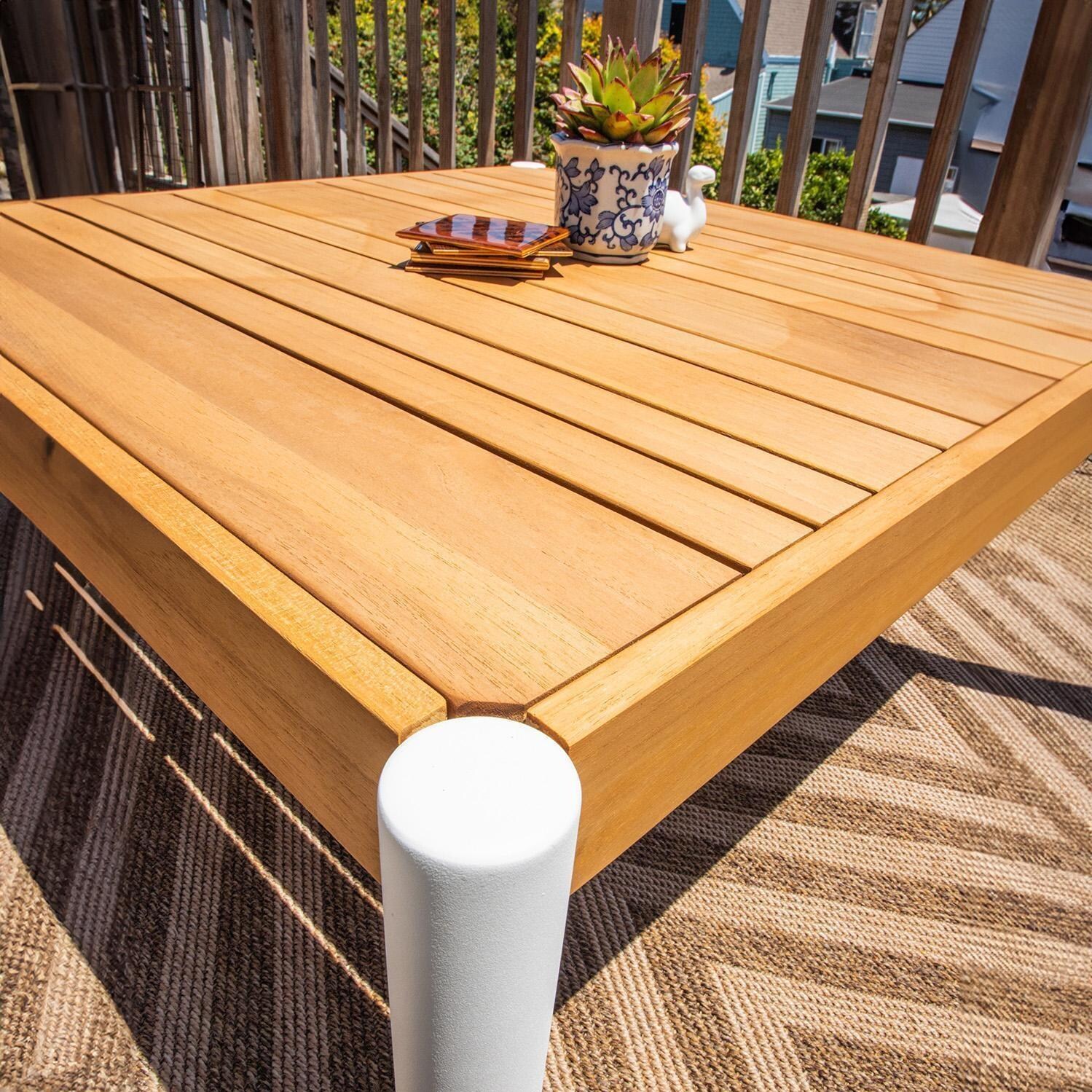 Carolton 6 Pc Aluminum Seating Set in White & Wood By Lakeview Outdoor Designs - Table - Detail thumbnail