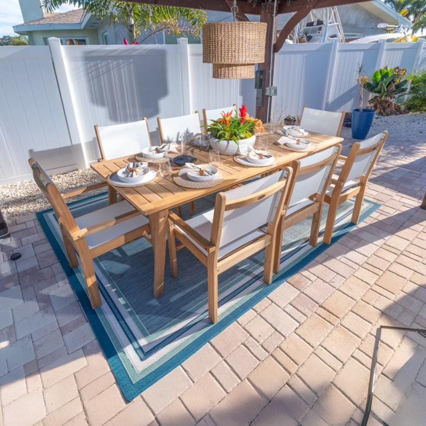 Captiva 9 Pc Teak Dining Set w/ 90 Inch Rectangular Table by Royal Teak Collection