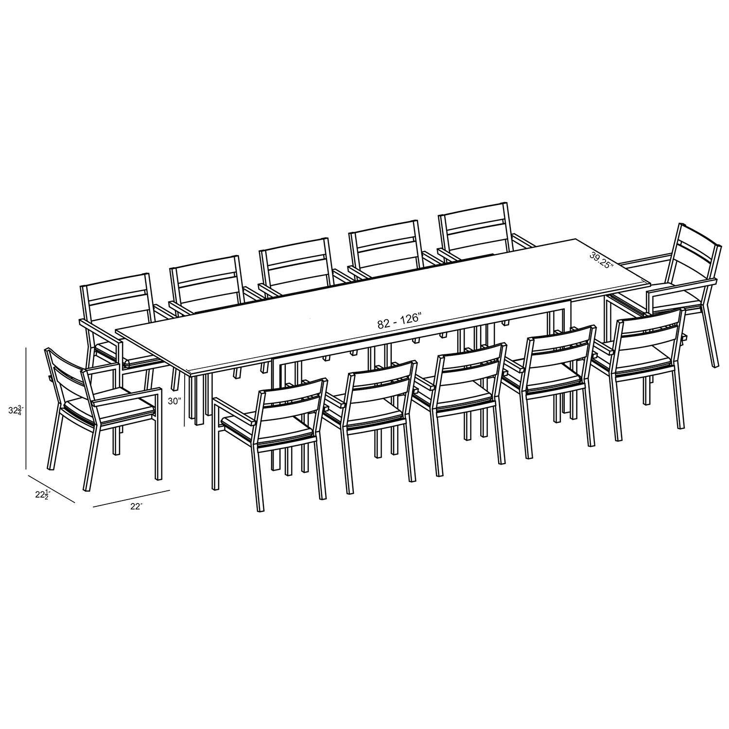 Calm Bay 13 Pc Extendable Dining Set in Slate/Cast Silver by Lakeview - Dimensions - Diagram thumbnail