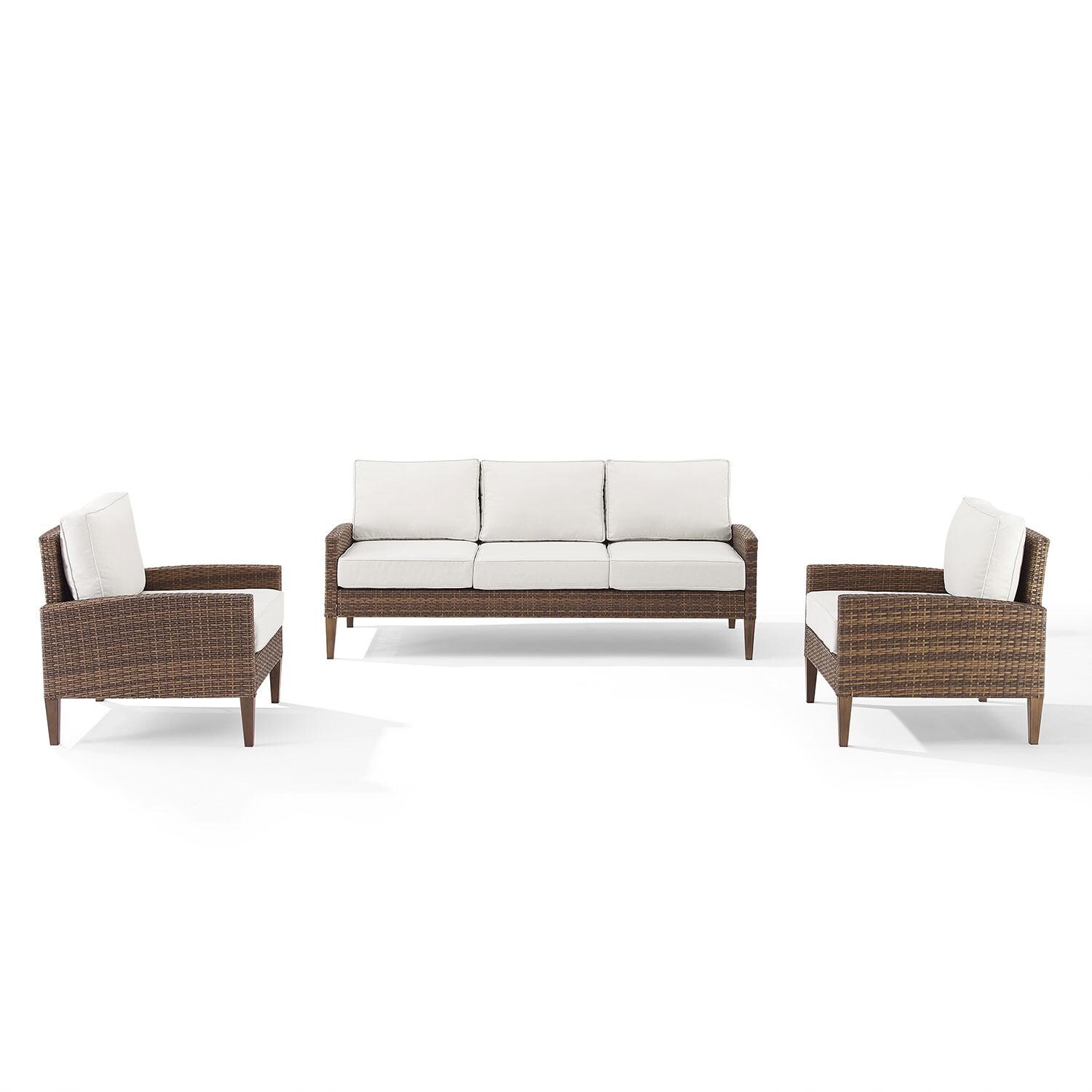 Ultimate Patio UP-92426BR-CR 3Pc Wicker Outdoor Sofa Patio Furniture Set in Creme - Front View - White Background thumbnail