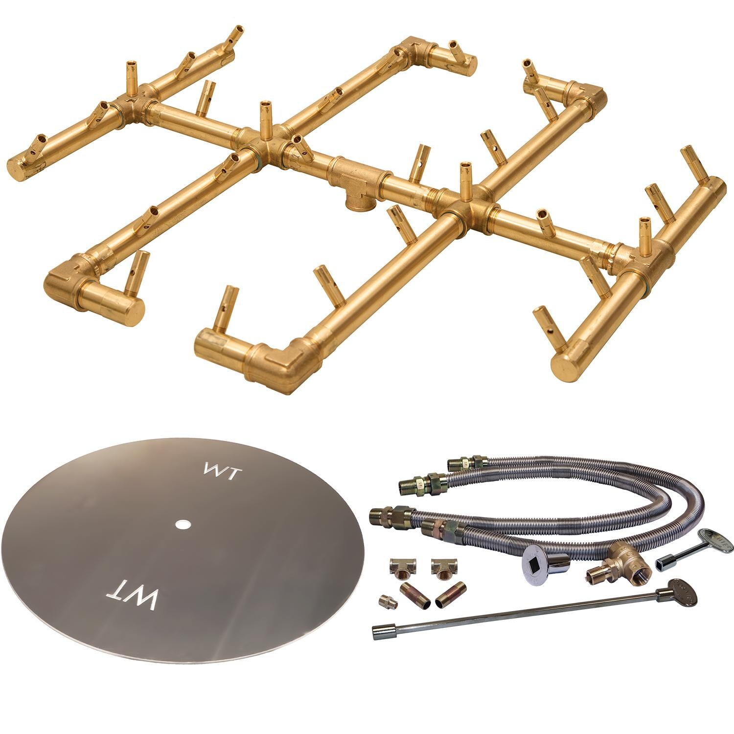 Warming Trends 36-Inch Round Propane Fire Pit Burner Kit W/ 21.5-Inch Original CROSSFIRE Brass Burner - Match Light Ignition - CFB290LPALPL36CFK2