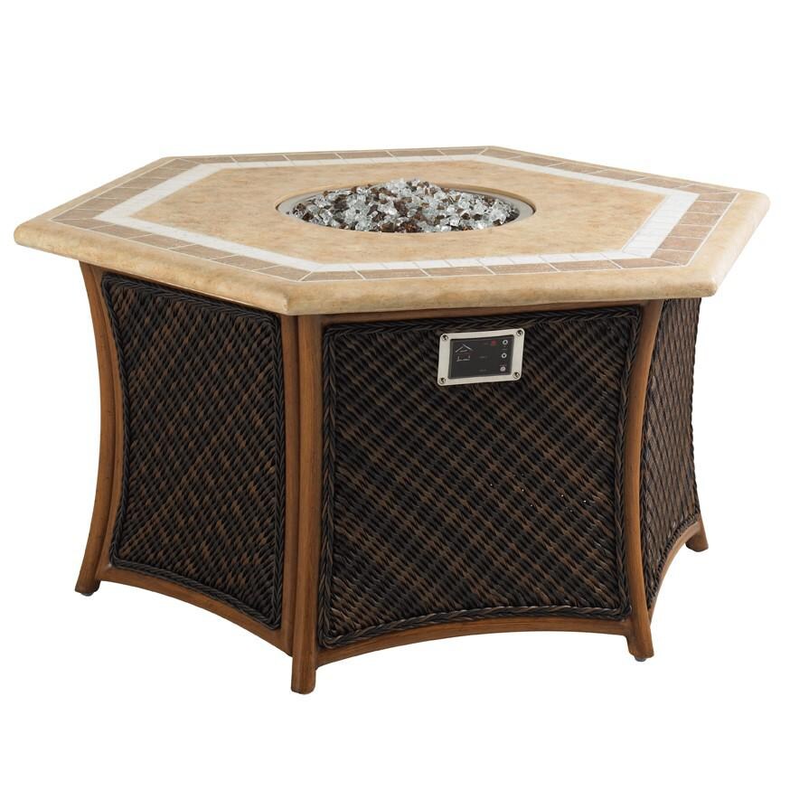 Tommy Bahama 3170-920FG Island Estate Lanai Wicker Propane Fire Pit Table w/ Weatherstone Top & Remote Control thumbnail