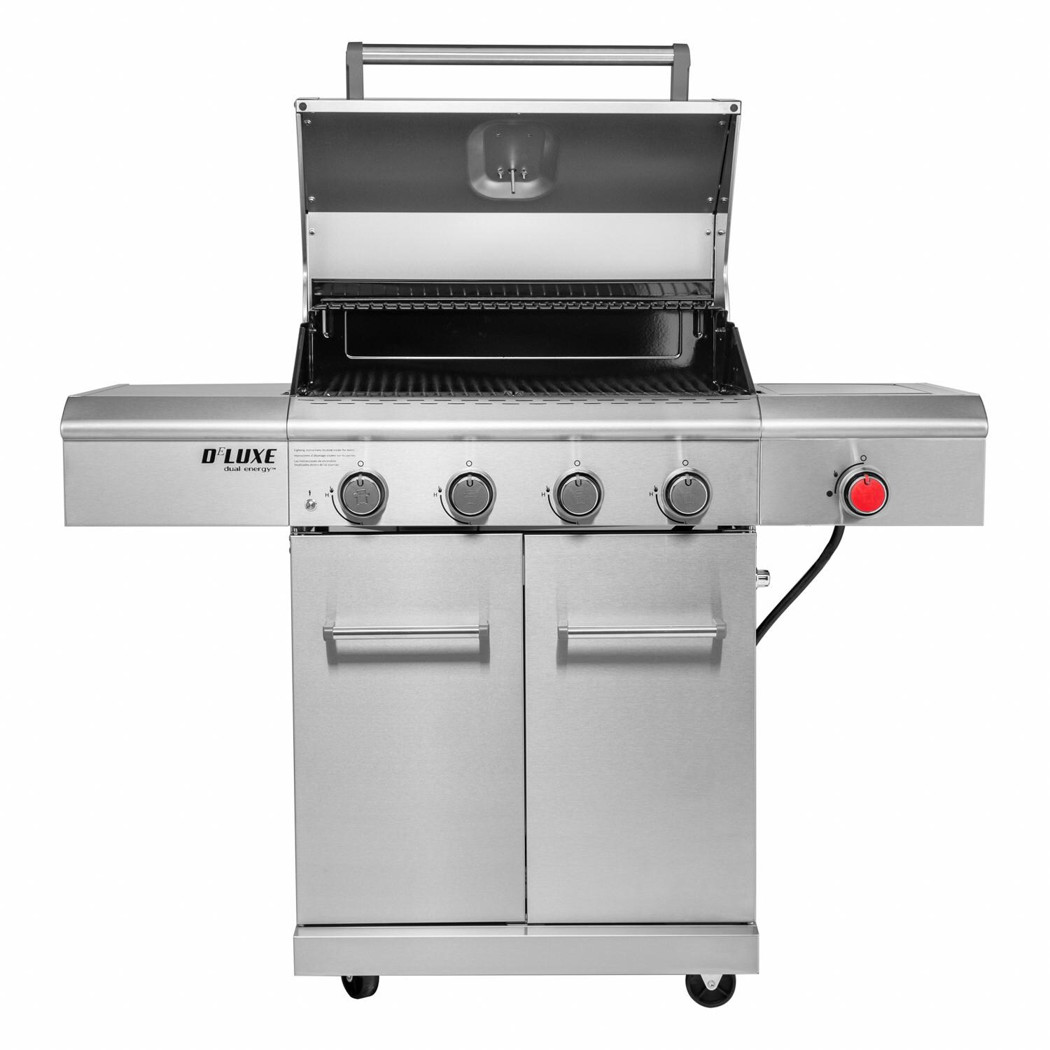 Nexgrill - 720-0958AE - Deluxe 27-Inch Propane Gas Grill On Cart With Infrared Side Burner - Lid Open thumbnail