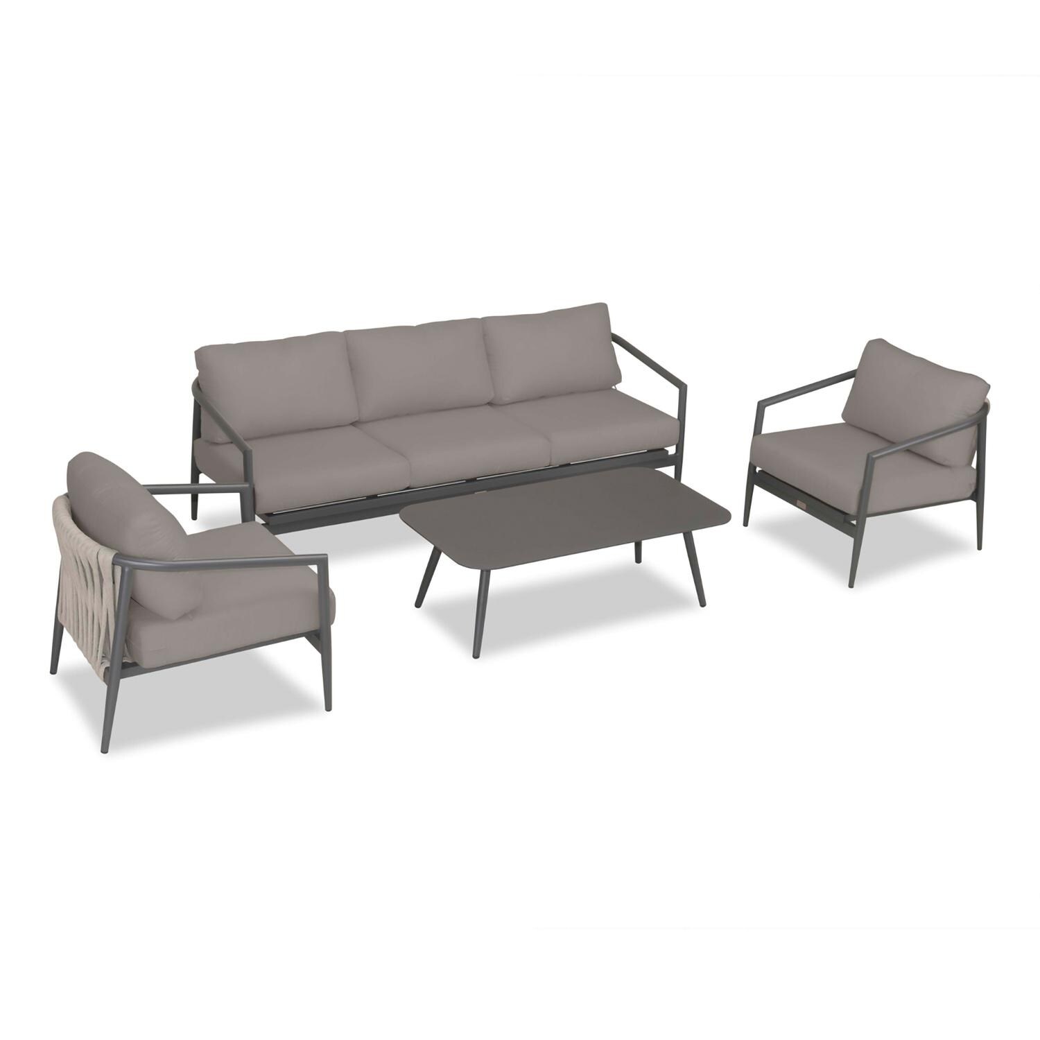 Lakeview Midnight Cove 4 Pc Aluminum Sofa Seating Set in Slate/Pebble Gray/Canvas Charcoal - Top - White Background thumbnail
