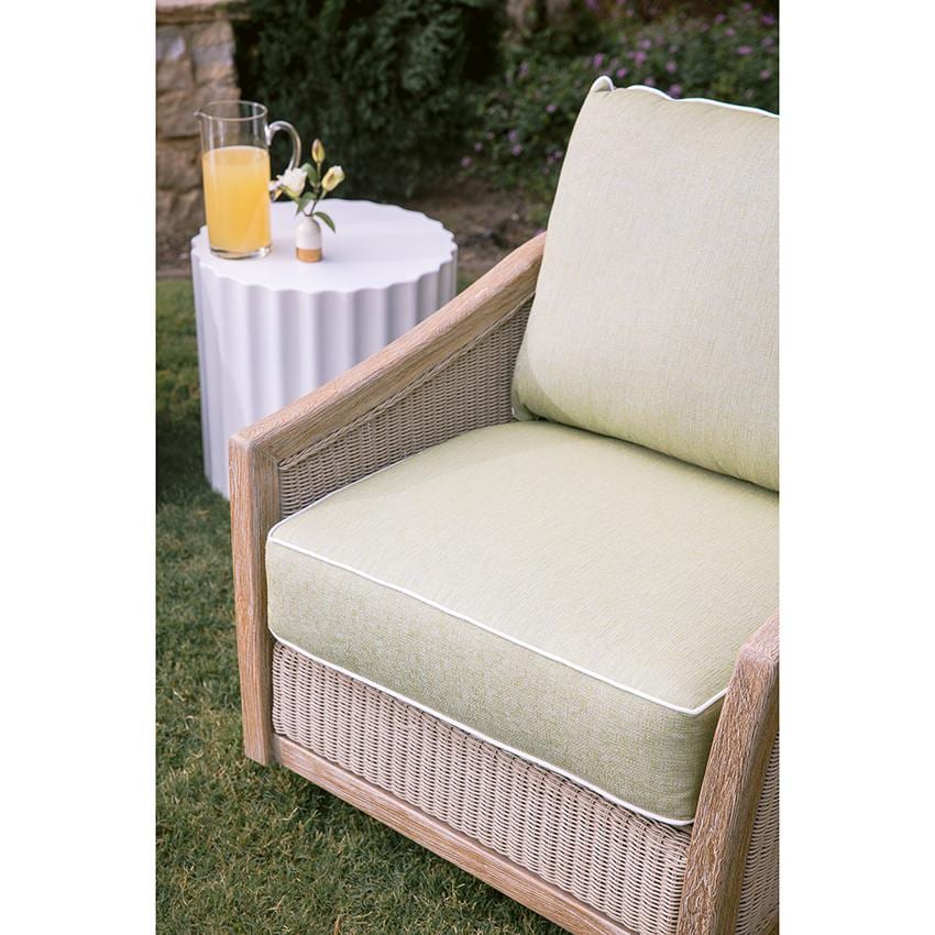 Cambria Teak Swivel Club Chair in Light Wood/Canvas Canvas by Sunset West - Shown w/ Side Table (Not Included) - Lifestyle thumbnail