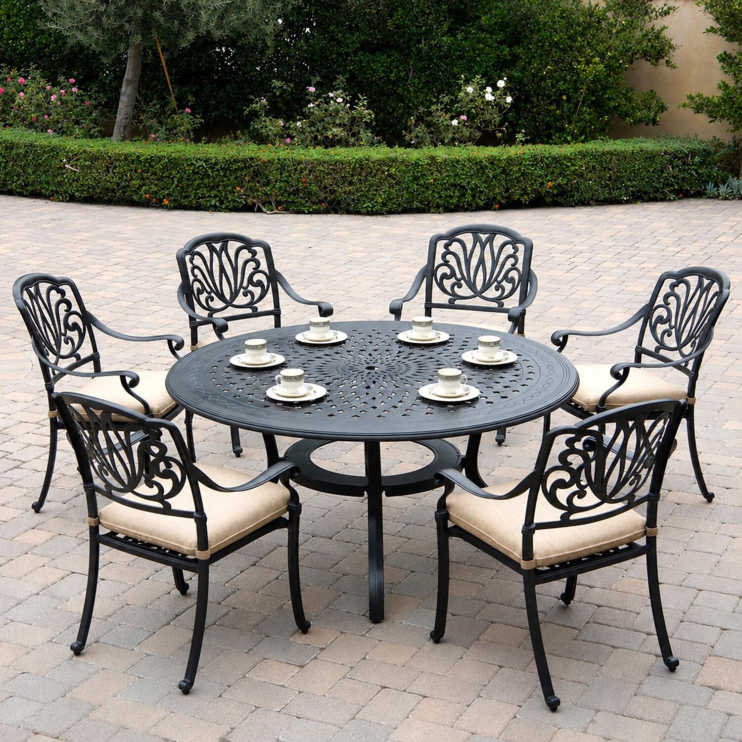 Darlee Elisabeth 7-Pc Dining Set w/ 60-Inch Round Table in Antique Bronze/Beige - Full Set - Lifestyle thumbnail