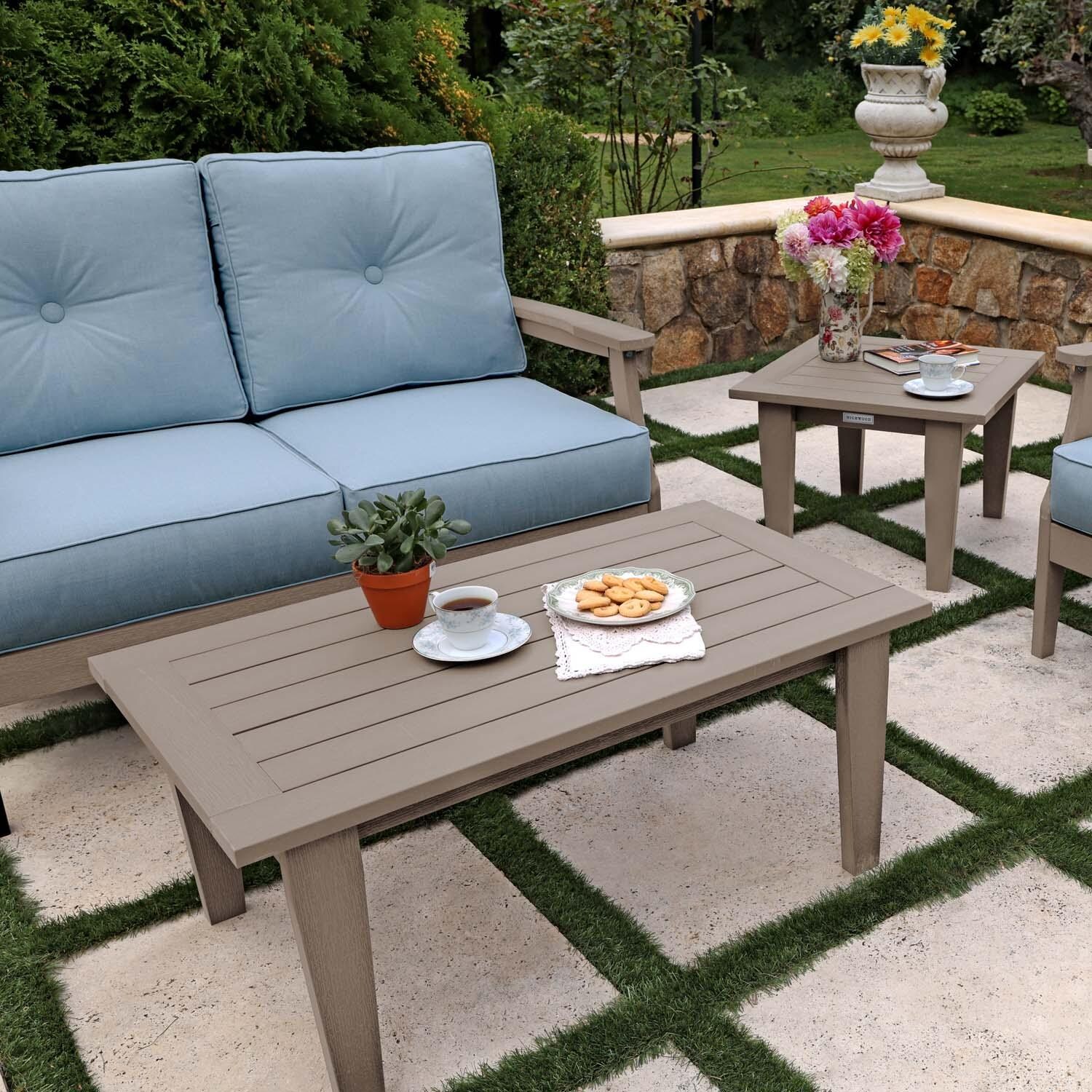 Blushing Bay 4 Pc Recycled Plastic Seating Set in Bliss Dew/Woodland Brown by Lakeview Outdoor Designs - Close Up - Lifestyle thumbnail