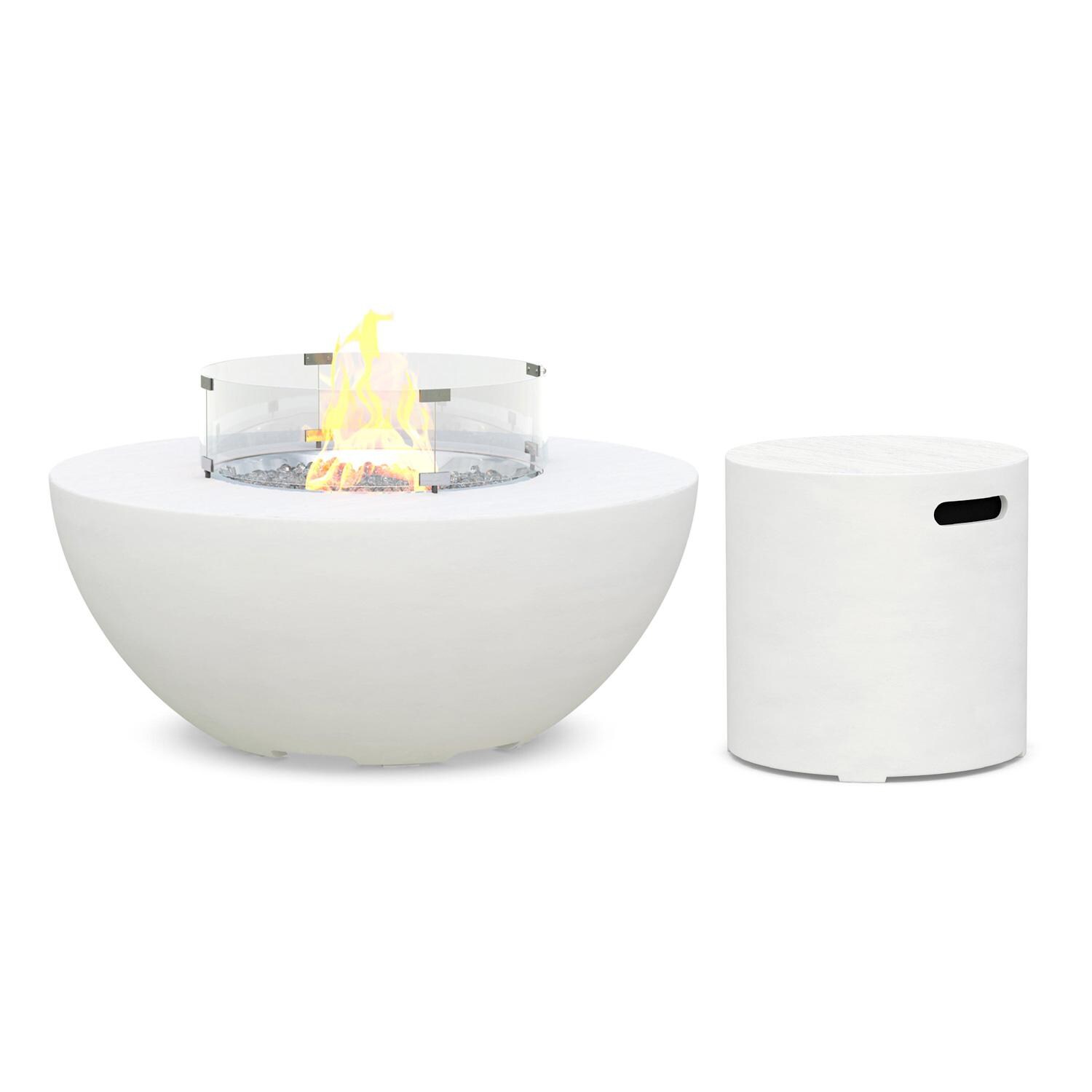 Azzurro Living Luna 41 Inch Propane Fire Table W/ Tank Cover in White - White Background thumbnail