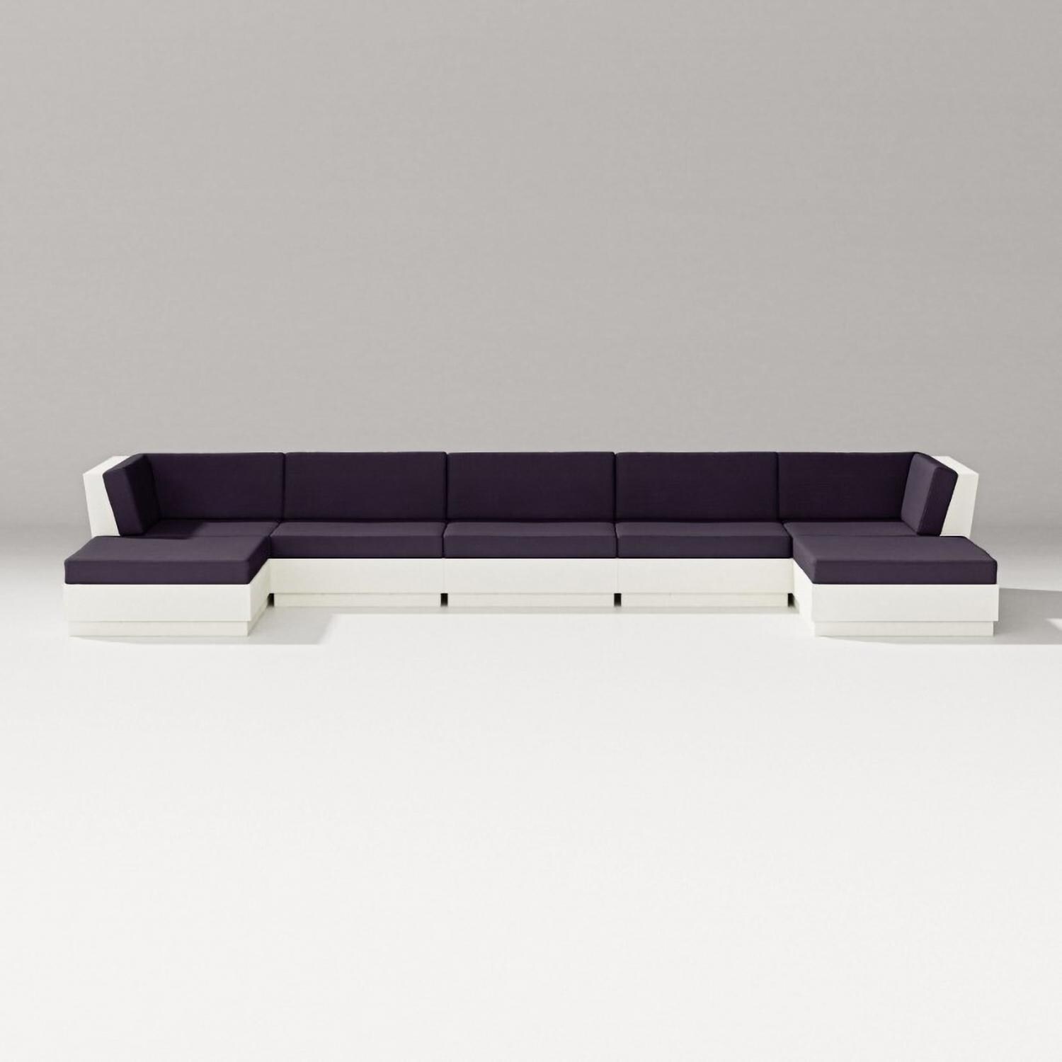 PW Designer Series PWS850-2-VWH164488 Elevate 7 Pc Recycled Plastic Double Chaise Seating Set in Vintage White/Navy Linen - Set - White Background thumbnail