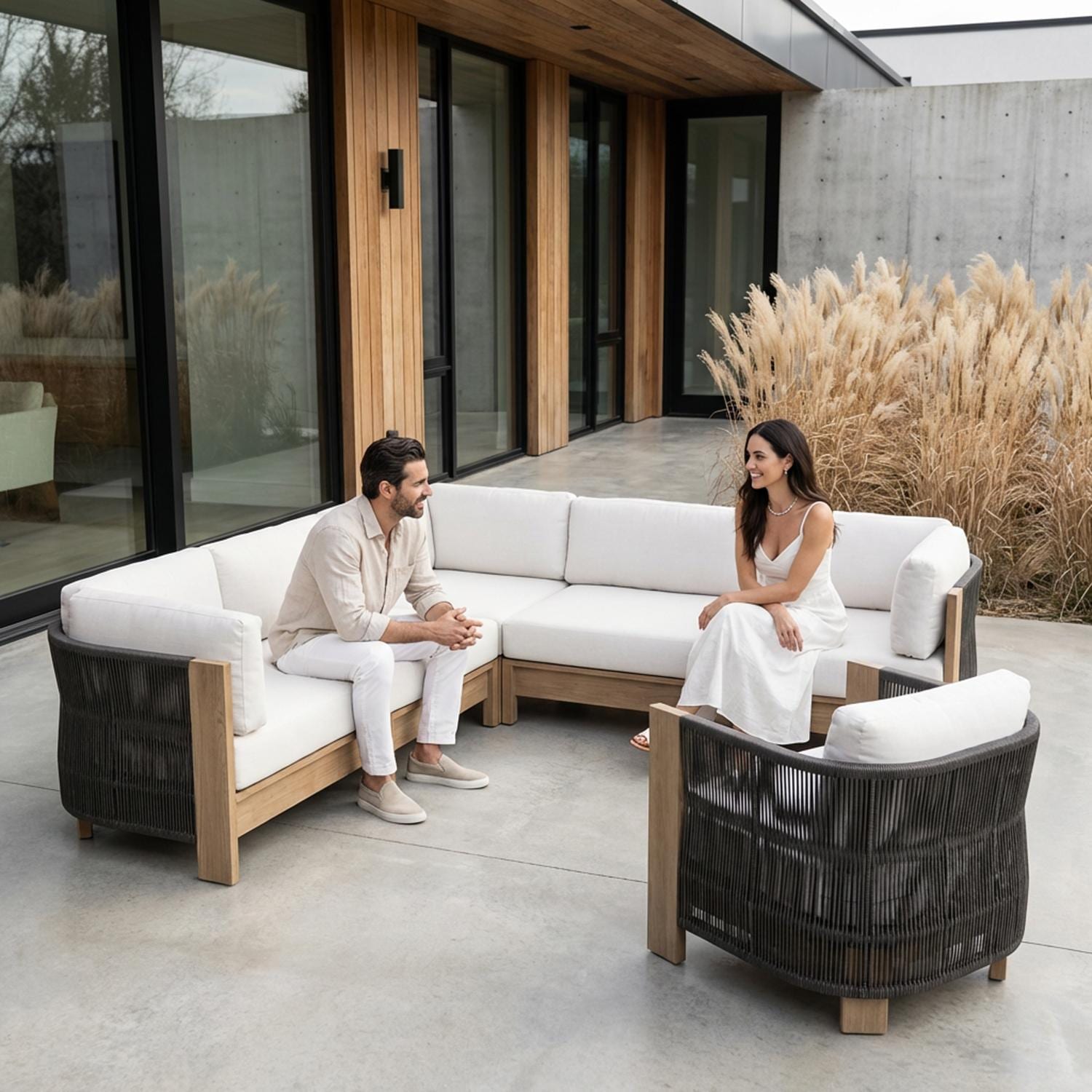 Heritage 2 Pc Aluminum Sectional Seating Set in Beechwood by Lakeview Outdoor Designs