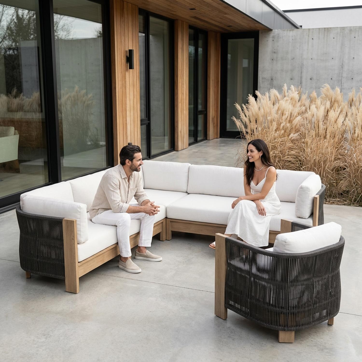 Heritage 2 Pc Aluminum Sectional Seating Set in Beechwood by Lakeview Outdoor Designs - Lifestyle thumbnail