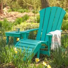 Pawleys Island Sunrise 3 Piece Poly Lumber Patio Adirondack Set with Footrest and Side Table - Turquoise