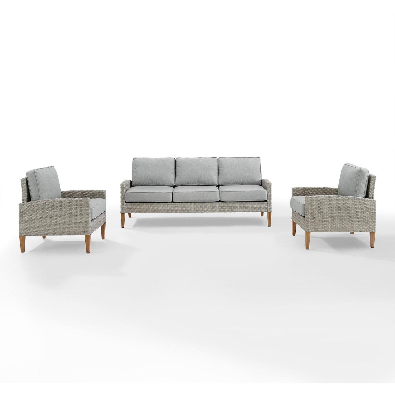 Ultimate Patio UP-92426GY-AC 3Pc Wicker Outdoor Sofa Patio Furniture Set in Acorn - Front View - White Background thumbnail