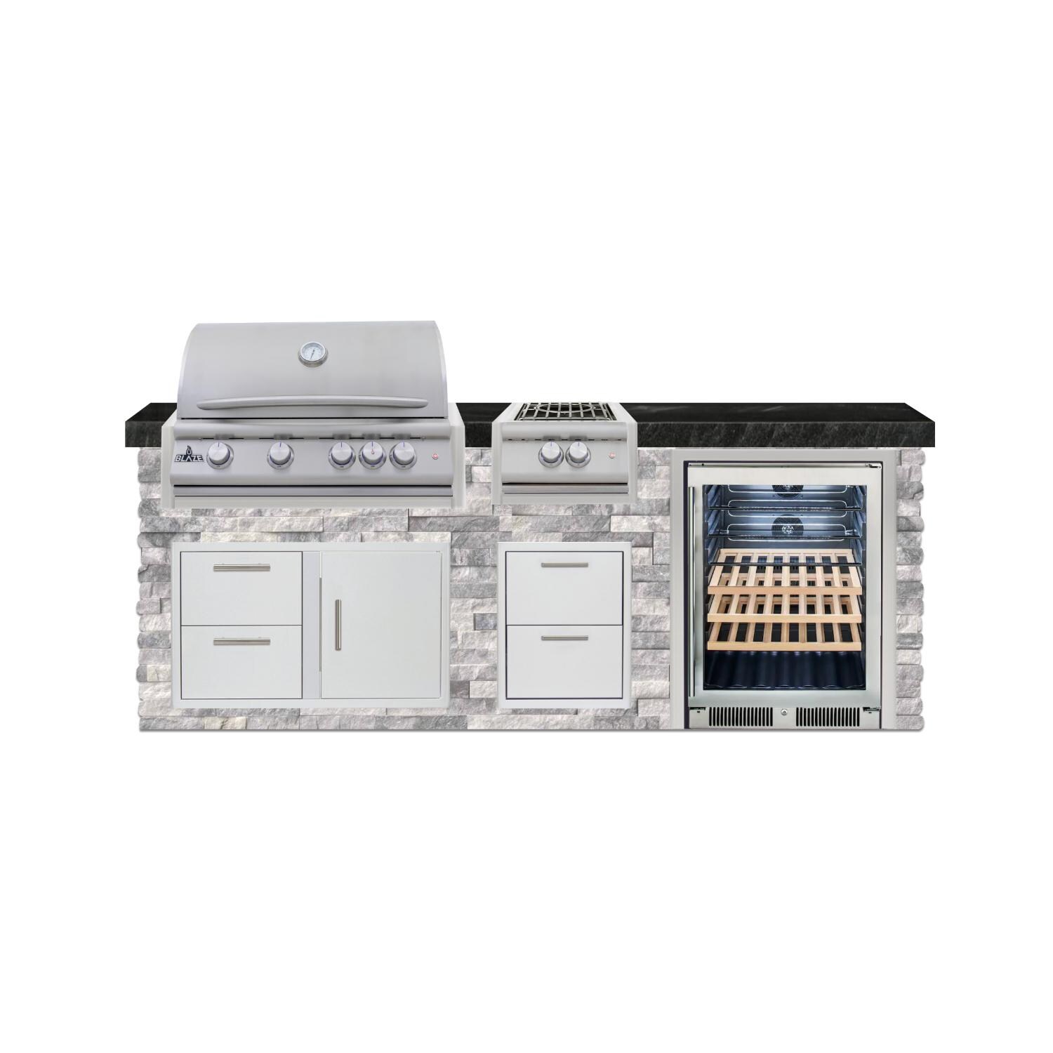 BBQGuys Signature 8 Ft Grill Island w/ 32 Inch Propane Blaze Premium LTE+ Grill Power Burner, Beverage Center, Double Trash Bin & Door & Drawer | Alaska Gray w/ Black Granite - Front - White Background thumbnail