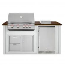 BBQGuys.com 6 Ft BBQ Island With Blaze LTE2 32-Inch Propane Gas Grill, Door/Drawer Combo, Outdoor-Rated Compact Refrigerator & Side Burner - Gray/Brown - LTEDDC4.1SBLP-6SBVP4CGCB image