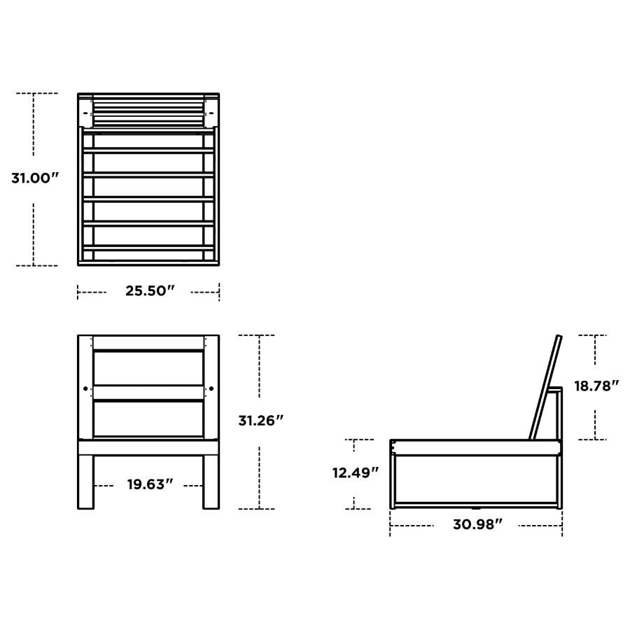 POLYWOOD Modular Armless Chair in Slate Grey / Natural Linen - Dimensions thumbnail