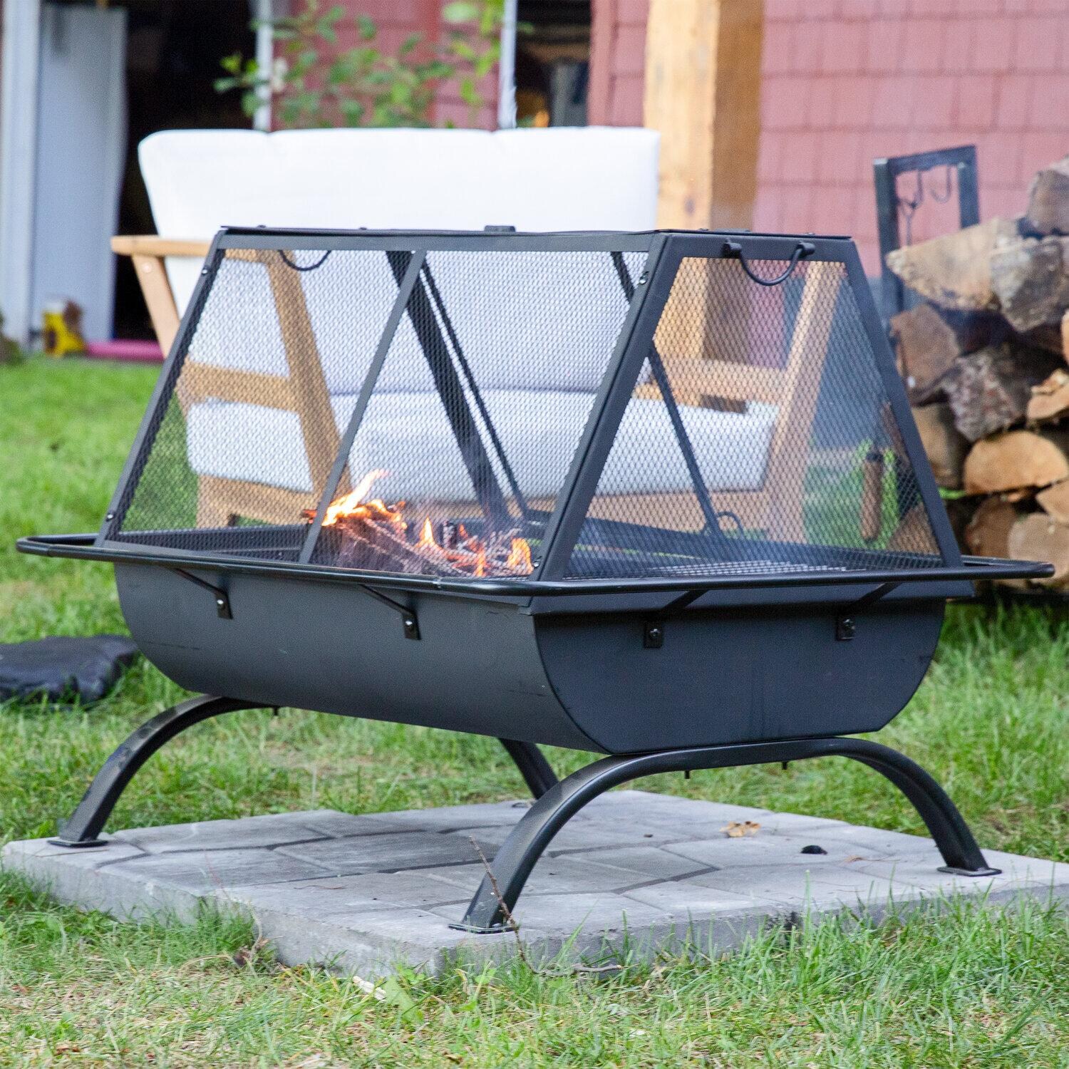 Ultimate Patio NB-NW201 36 Inch Rectangular Steel Wood-Burning Fire Pit in Black - Outdoor Living Space - Lifestyle thumbnail