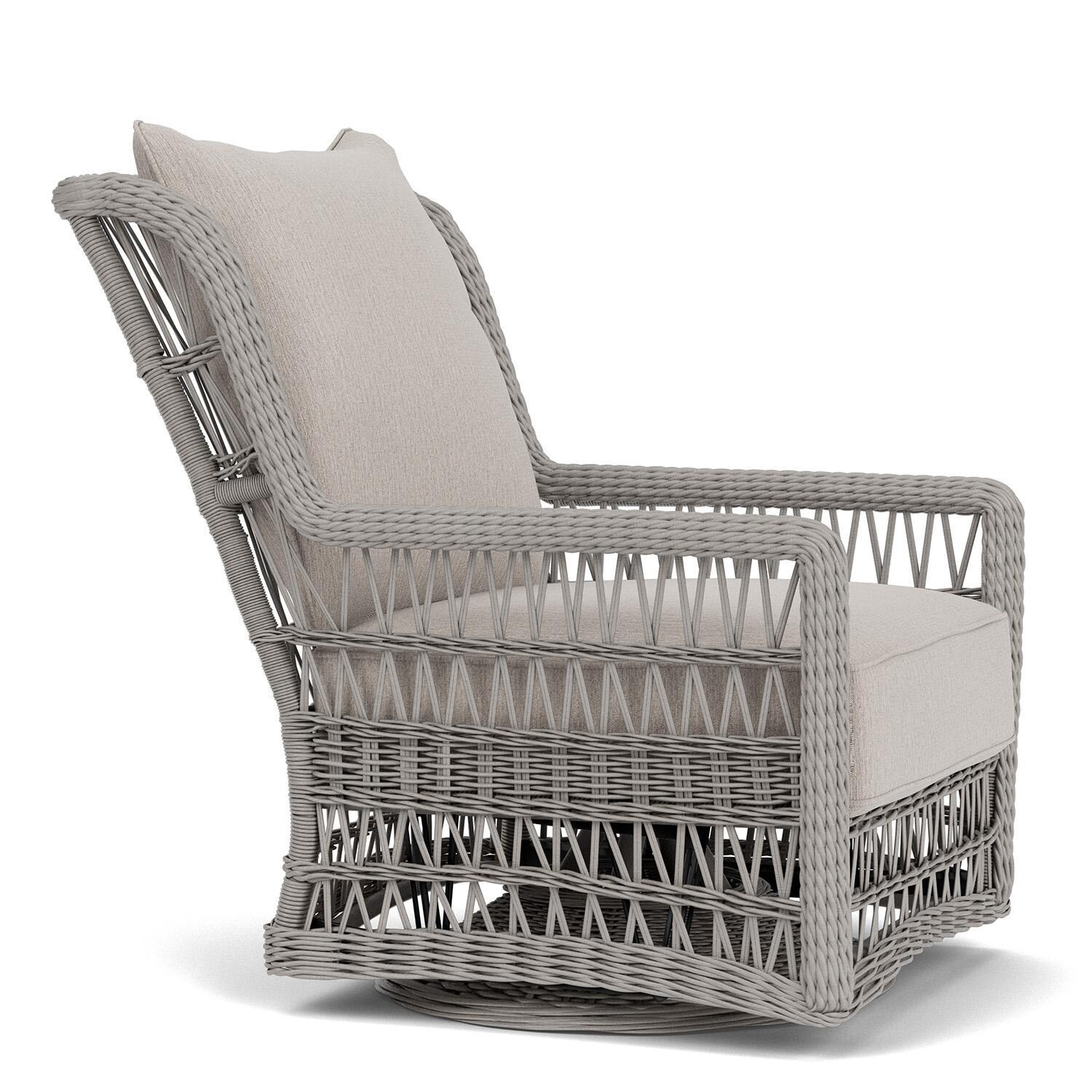 Lloyd Flanders Mackinac High Back Swivel Glider Lounge Chair in Putty Finish with Remy Cloud Fabric - Right Side thumbnail