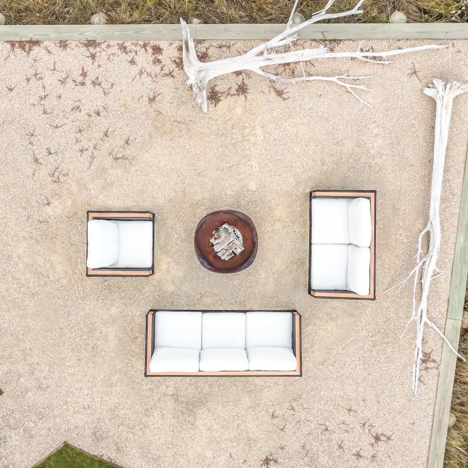 Teak + Table Breeze Olefin Rope & Teak Patio Loveseat in Charcoal/Natural - From Above - Lifestyle thumbnail