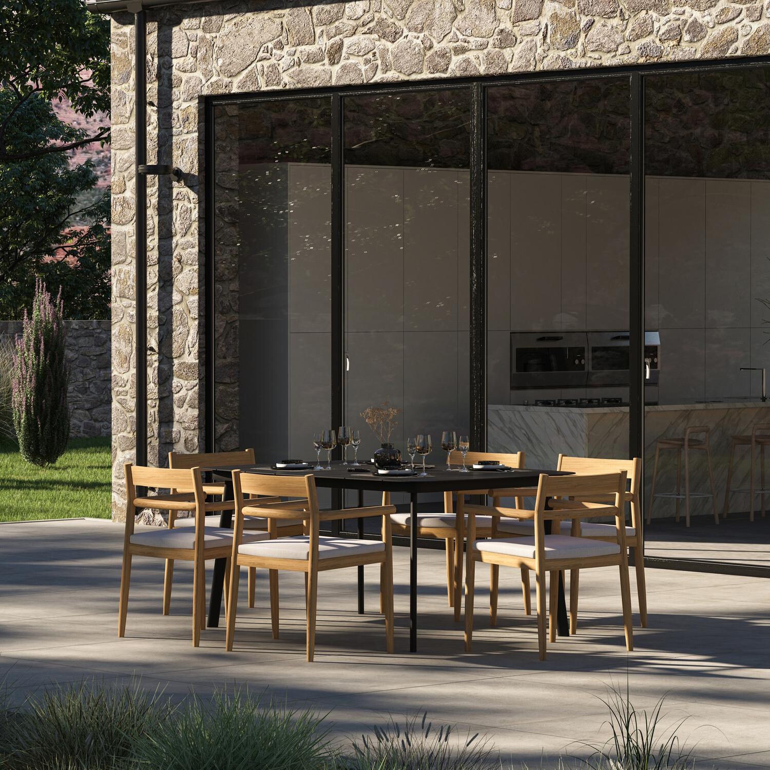 Oxford Garden Lido Teak Dining Chair in Natural/Bliss Linen - Patio thumbnail