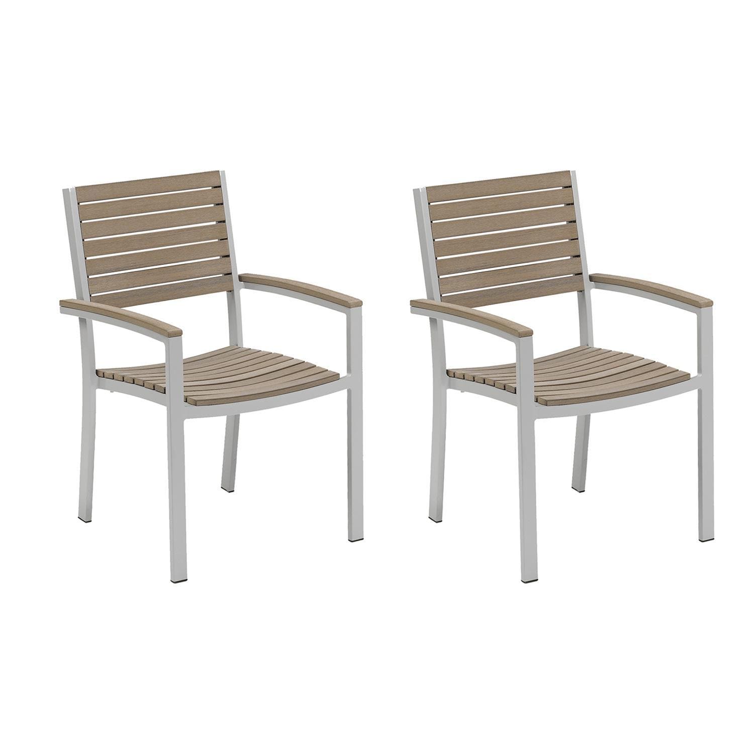 Oxford Garden Travira 2 Pc Aluminum Dining Chair W/ Vintage Tekwood Slats and Arm Caps in Flint By - TVCHV-PC.F2