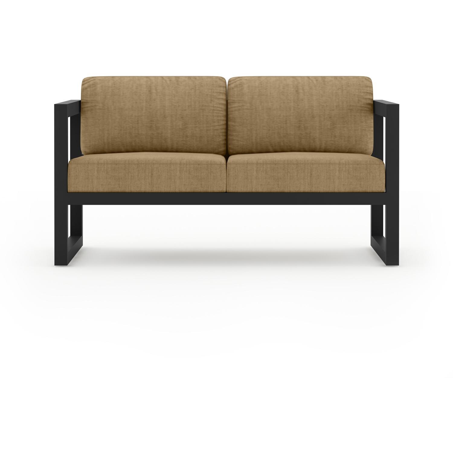 Lakeview MSTYCV-BK-LS-CS Misty Cove 2 Person Aluminum Loveseat in Black w/Cast Silver Cushions by Lakeview Outdoor Designs - Front View - White Background thumbnail