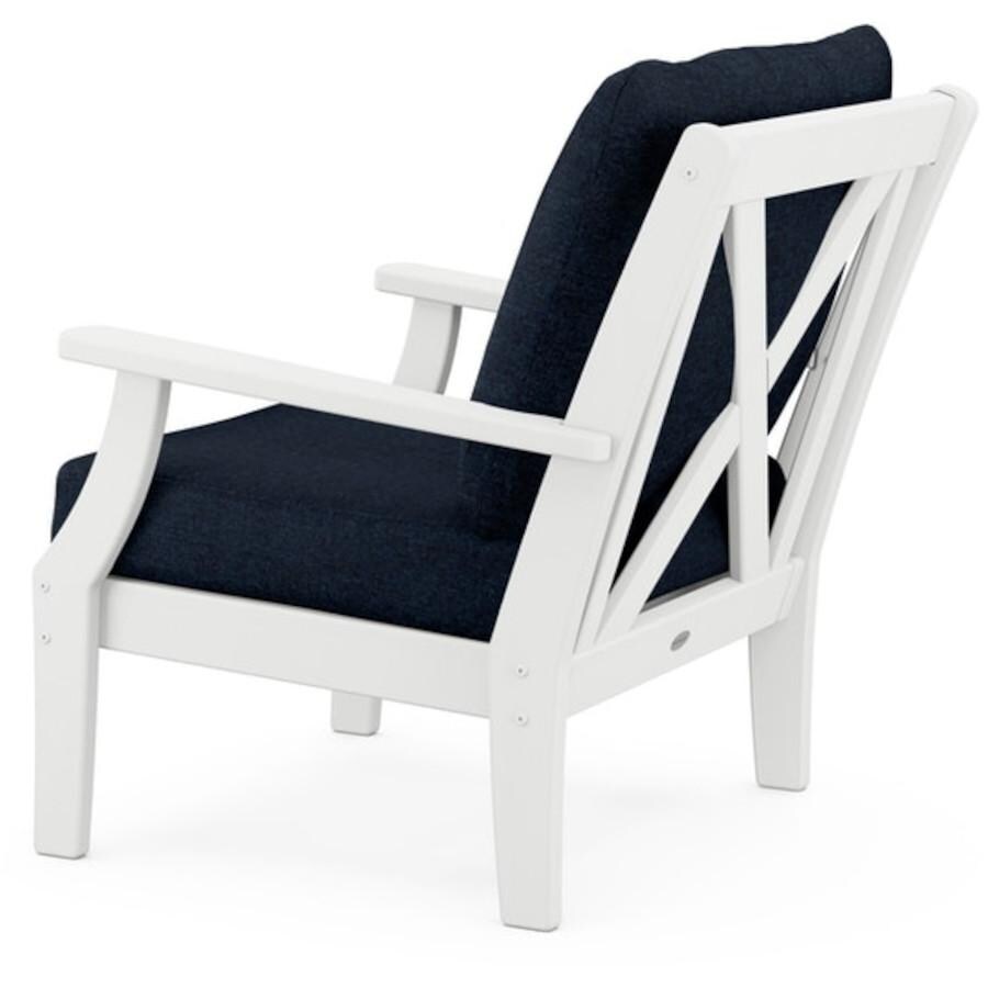 POLYWOOD Braxton Deep Seating Chair in White / Marine Indigo Rear View thumbnail