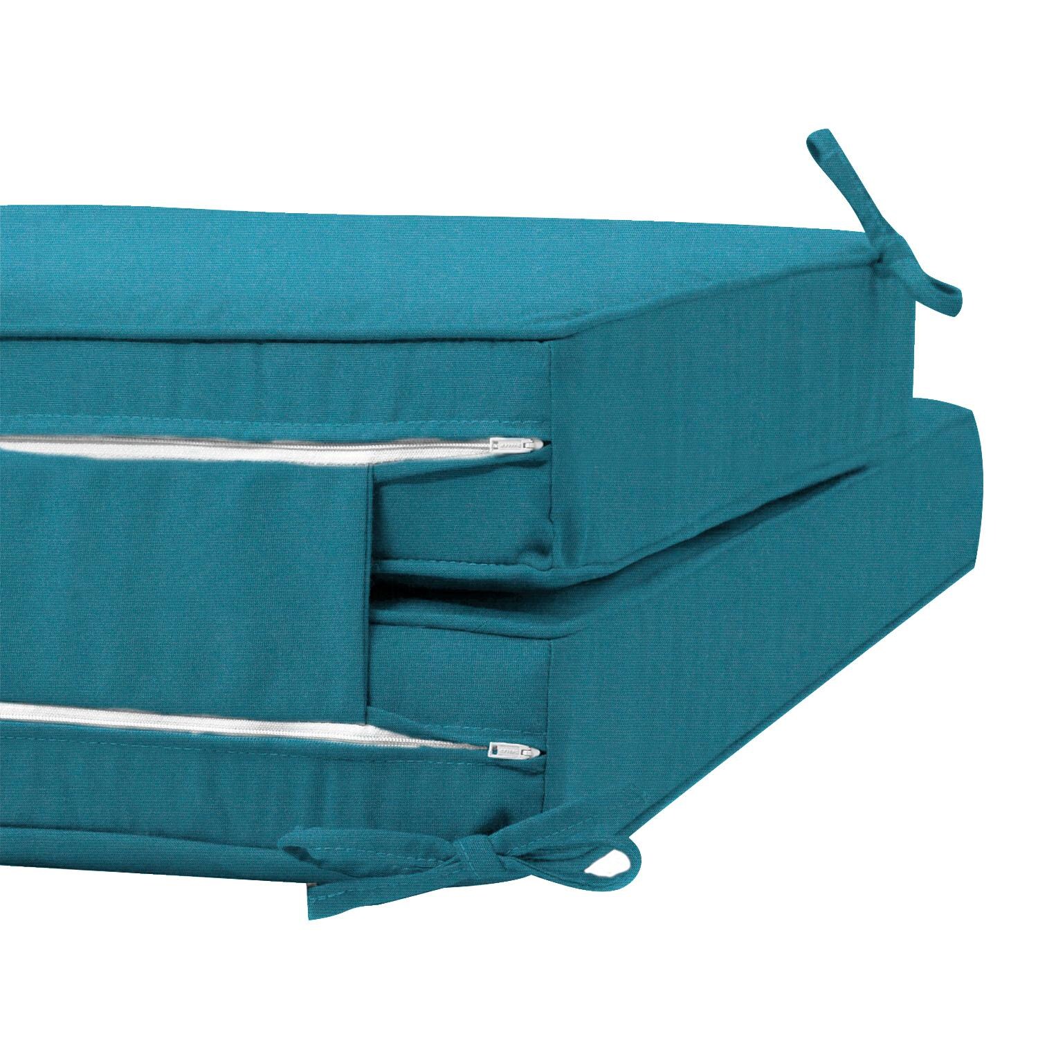 Sunbrella Spectrum Peacock Extra Long Outdoor Replacement Chaise Lounge Cushion W/ Piping By UltimatePatio.com - Zipper and Tie Detail thumbnail