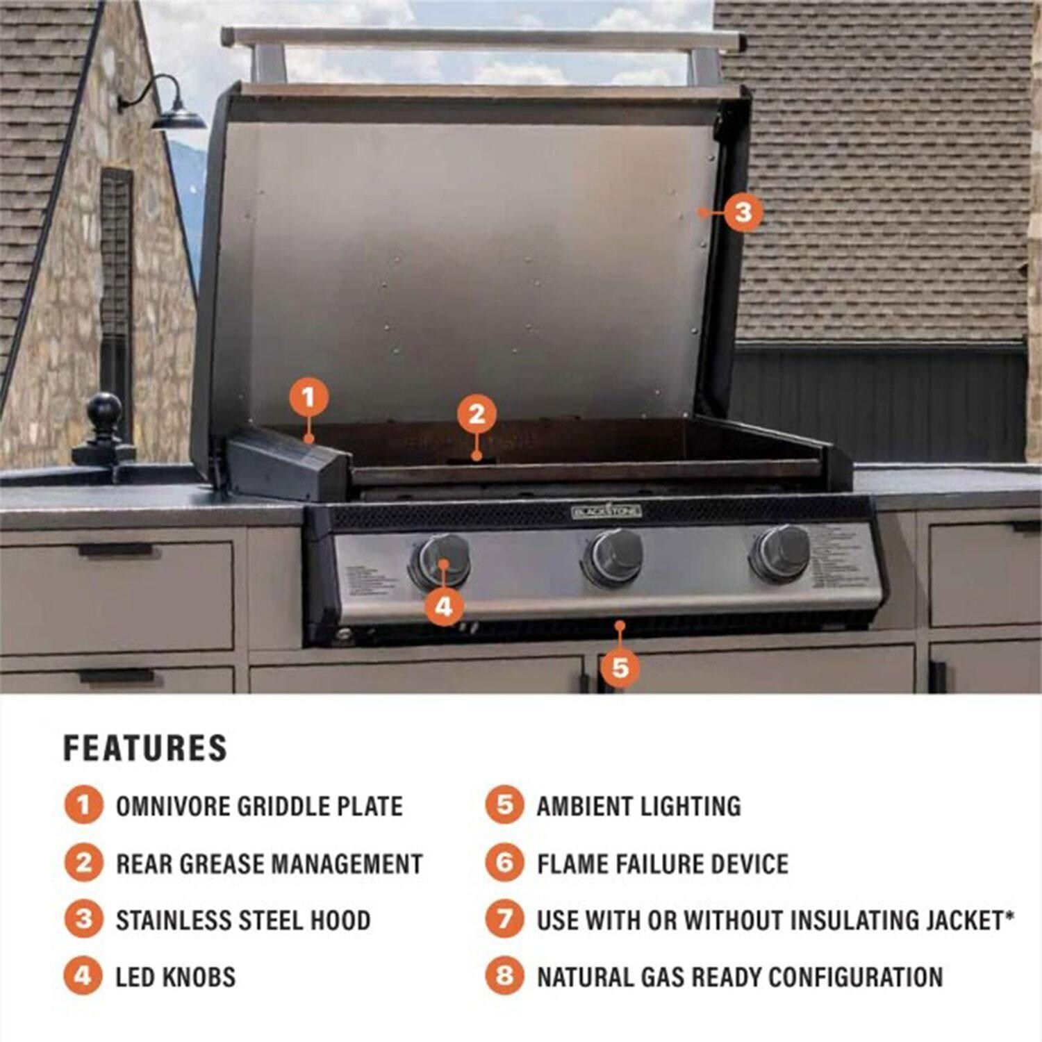 Blackstone 6332NG 28-in XL Built-In Propane Griddle w / Hood - Features - Detail thumbnail