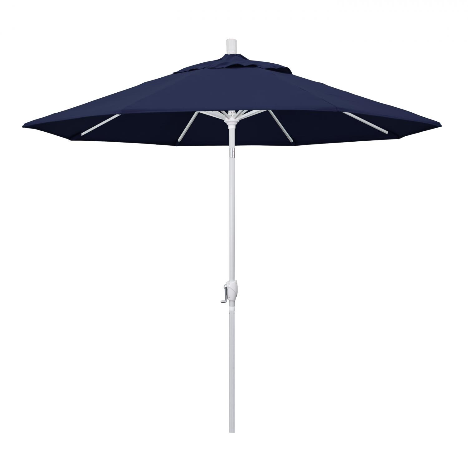 California Umbrella 9 Ft Octagonal Aluminum Push Button Tilt Patio Umbrella W/ Crank Lift & Aluminum Ribs - Matted White Frame / Olefin Navy Blue Canopy thumbnail