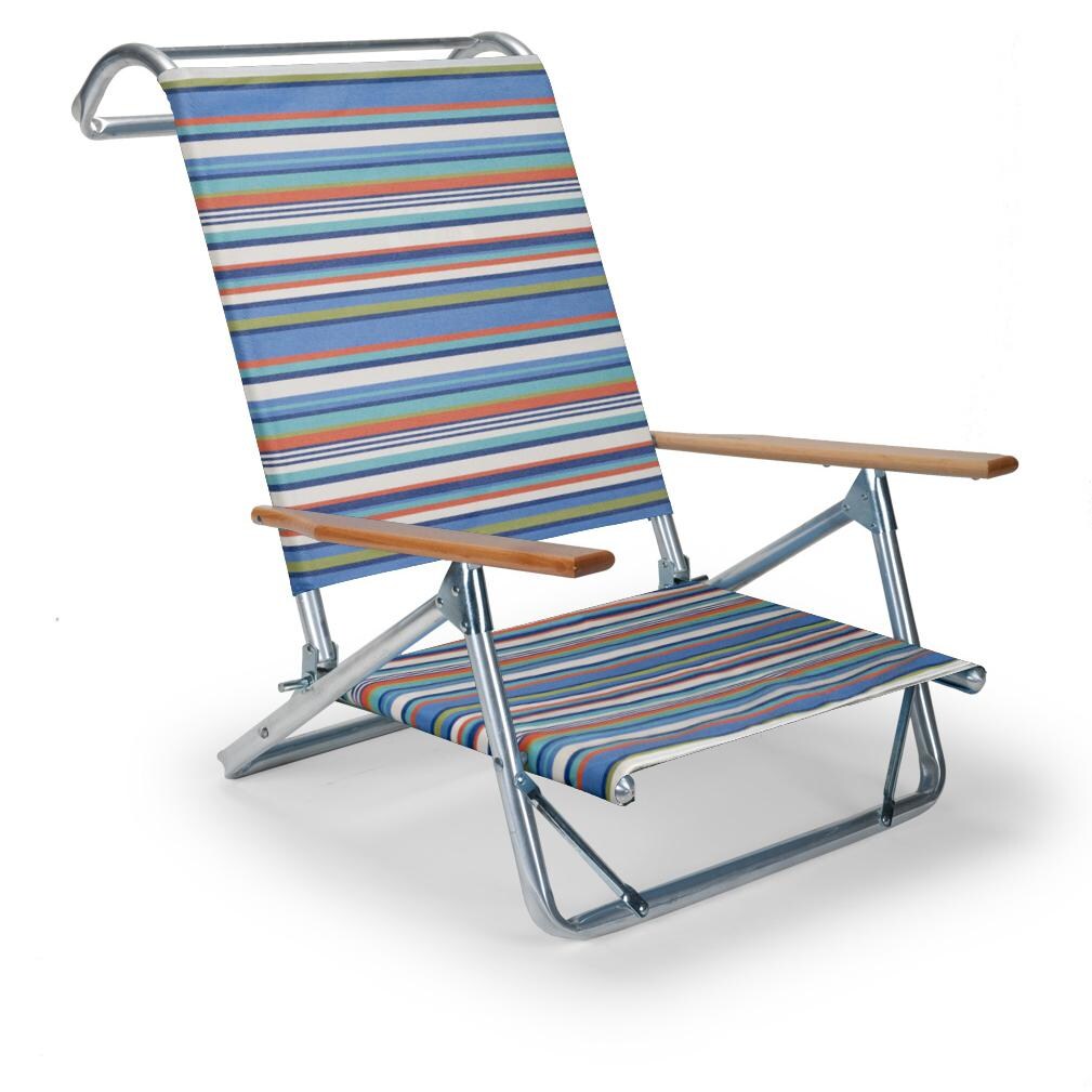 Original Mini-Sun Folding Aluminum Beach Chair By Telescope Casual - Atlantic Blue Stripe thumbnail