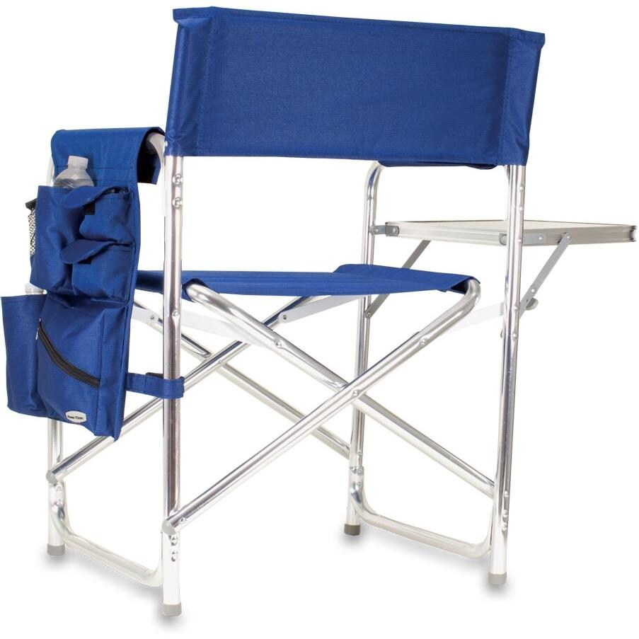 Picnic Time Portable Folding Sports Chair With Side Table - Navy - Rear View thumbnail