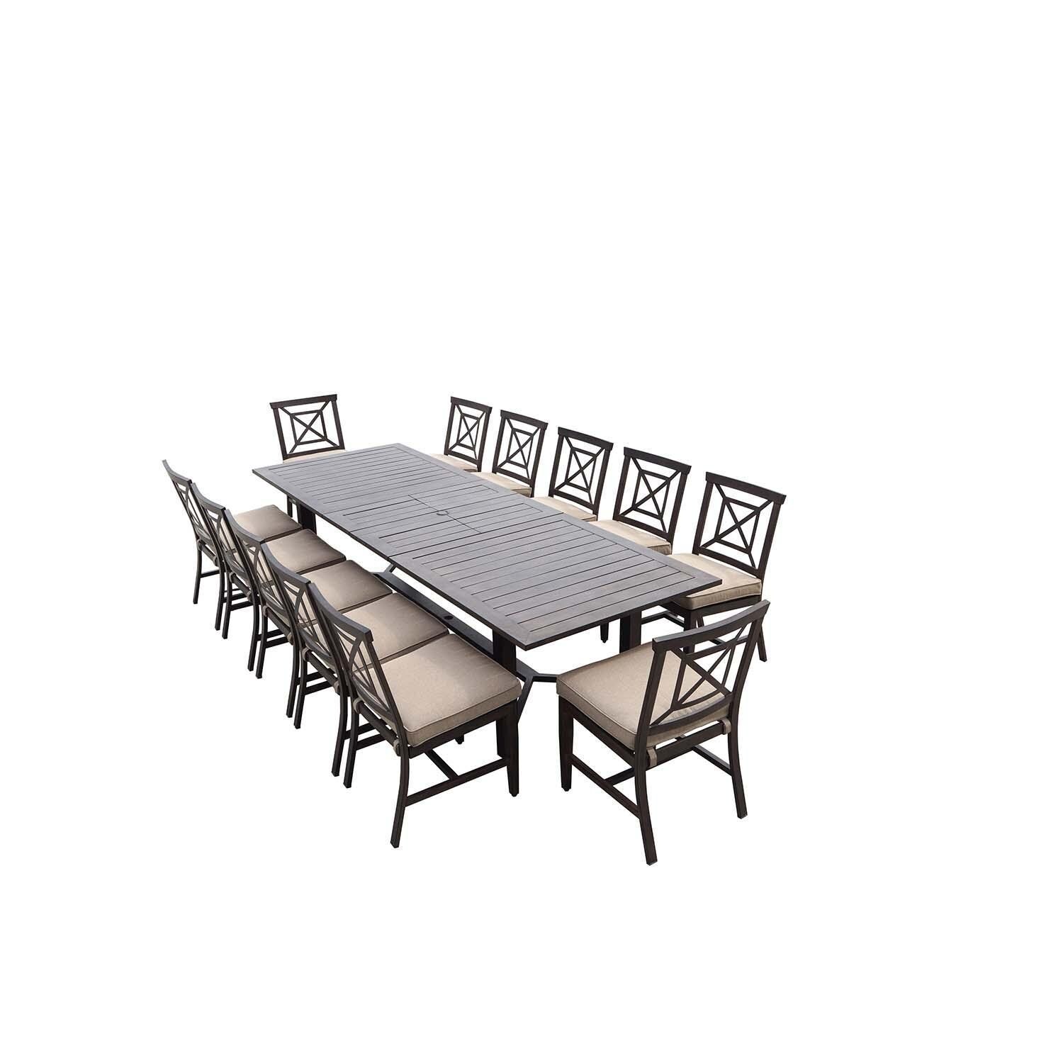 Atlantis 13 Pc Aluminum Dining Set w/ 118 Inch Table and Beige Cushions in Walnut By Darlee - Set - White Background thumbnail