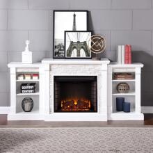 Southern Enterprises Gallatin 71-Inch Electric Fireplace W/ Bookcases - White W/ White Faux Stone - FE8526 image
