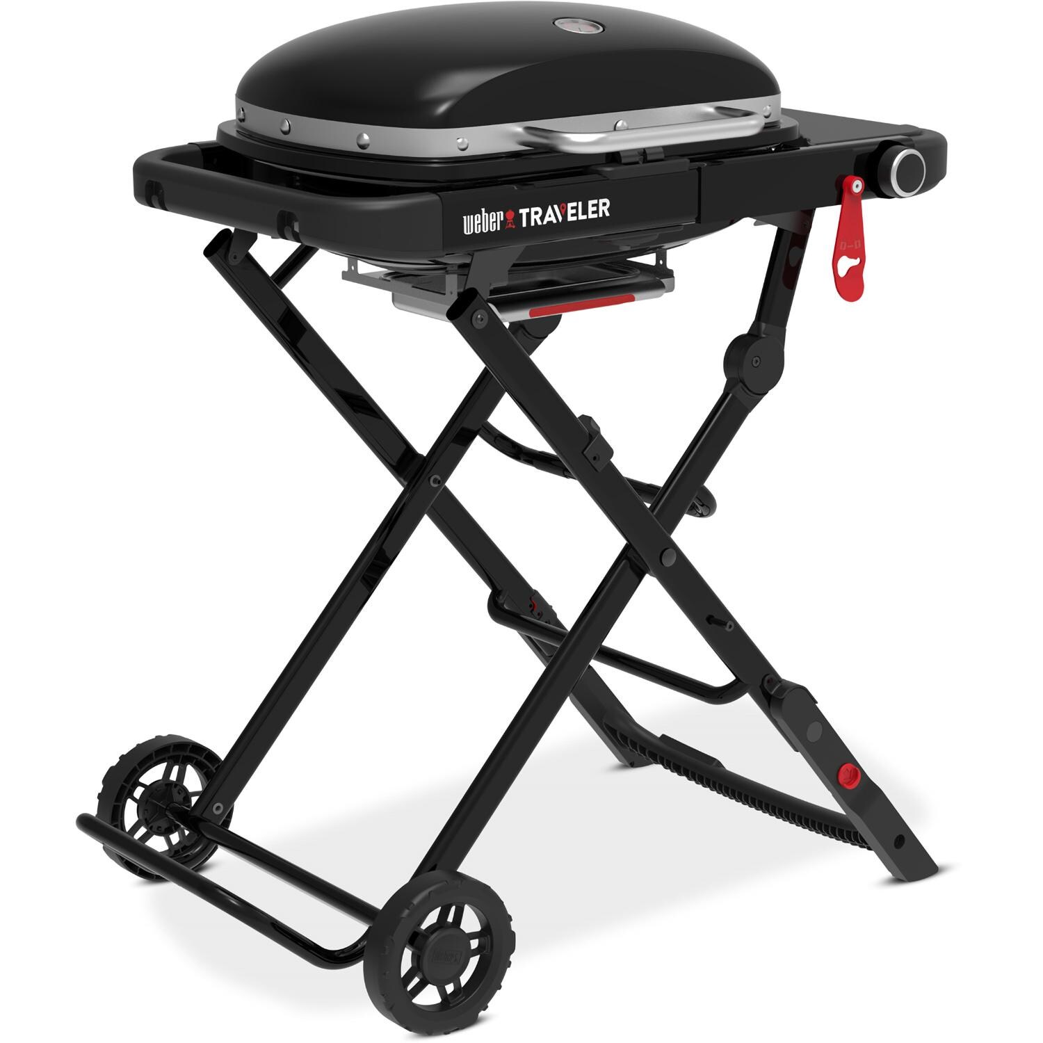 Weber Traveler Compact Portable Propane Grill - Black - 1501741 - Wheels in Front - White Background thumbnail