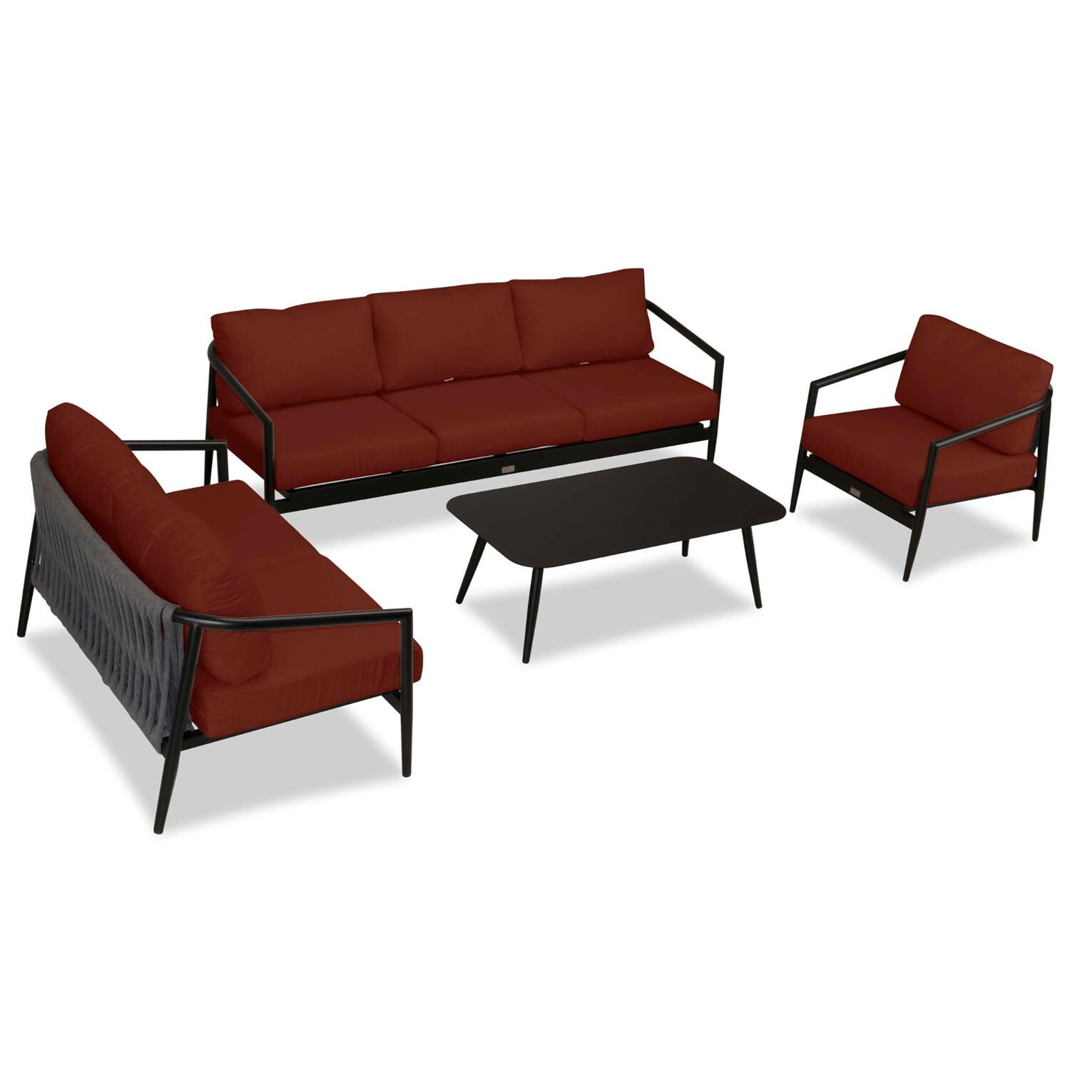 Lakeview Midnight Cove 4 Pc Aluminum Sofa Loveseat Seating Set in Black/Carbon/Canvas Henna - Top - White Background thumbnail