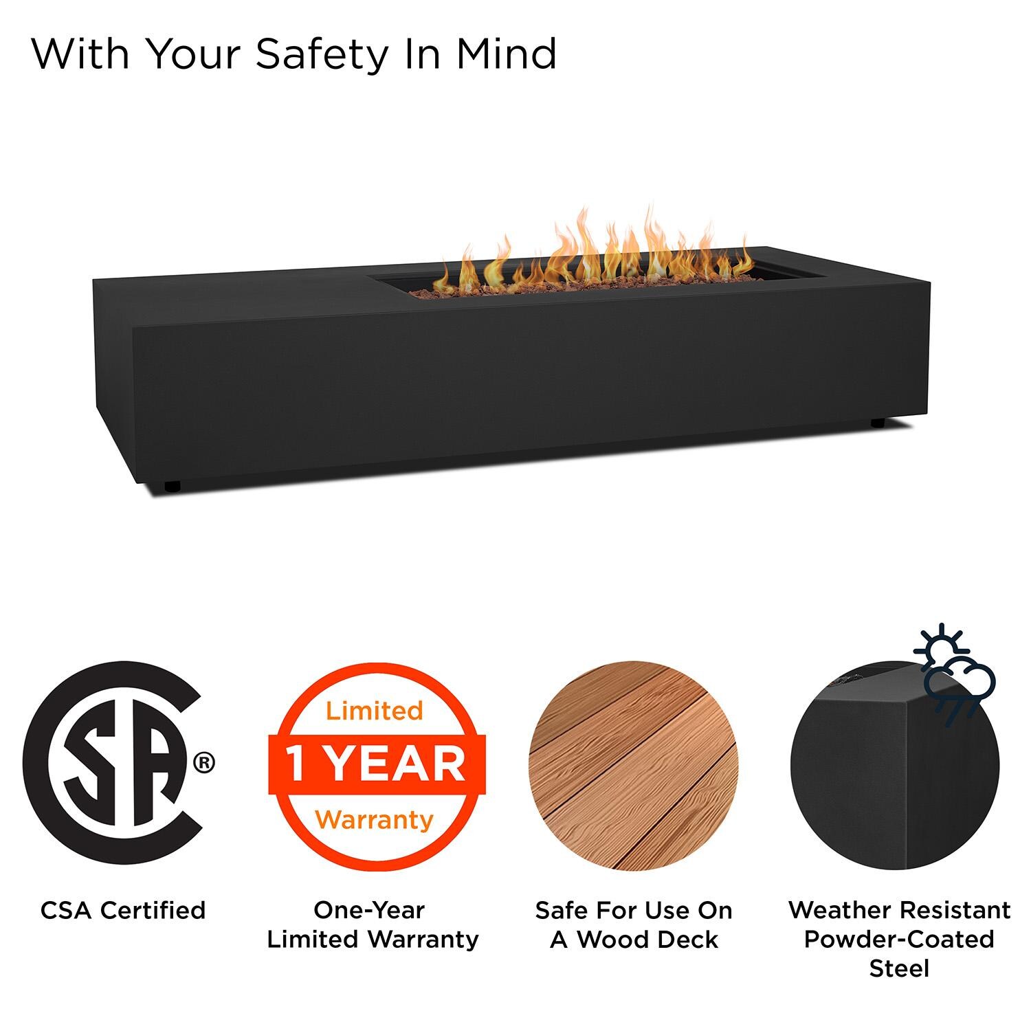 Elysian 75-in Rectangular Steel Propane Fire Pit Table in Black by Lakeview - Safety - Detail thumbnail