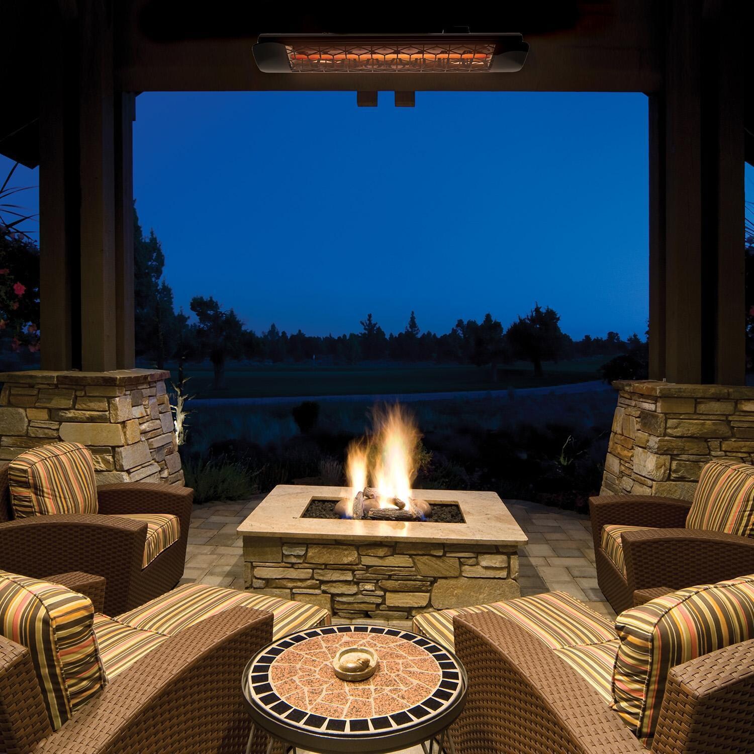 Eurofase EF30480S6 Stella Series 61 Inch 3000 Watt Single Element Marine Grade 480V Electric Patio Heater in Stainless Steel - Patio - Shown in Black finish - Lifestyle thumbnail
