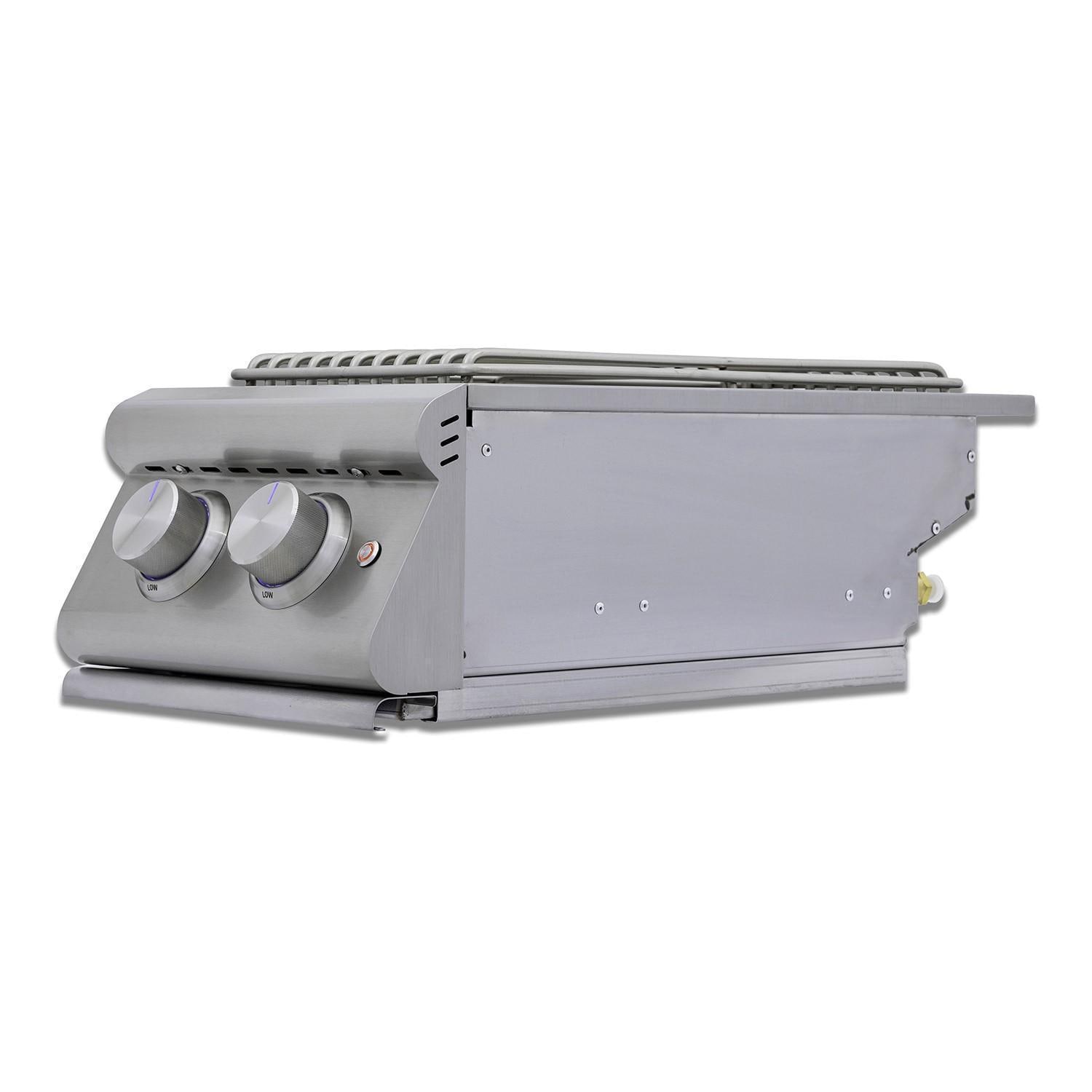 Blaze BLZ-SB2-LTE3-LP Premium LTE+ Propane Stainless Steel Double Side Burner With Lid - Wide Angle Without Lid - White Background thumbnail