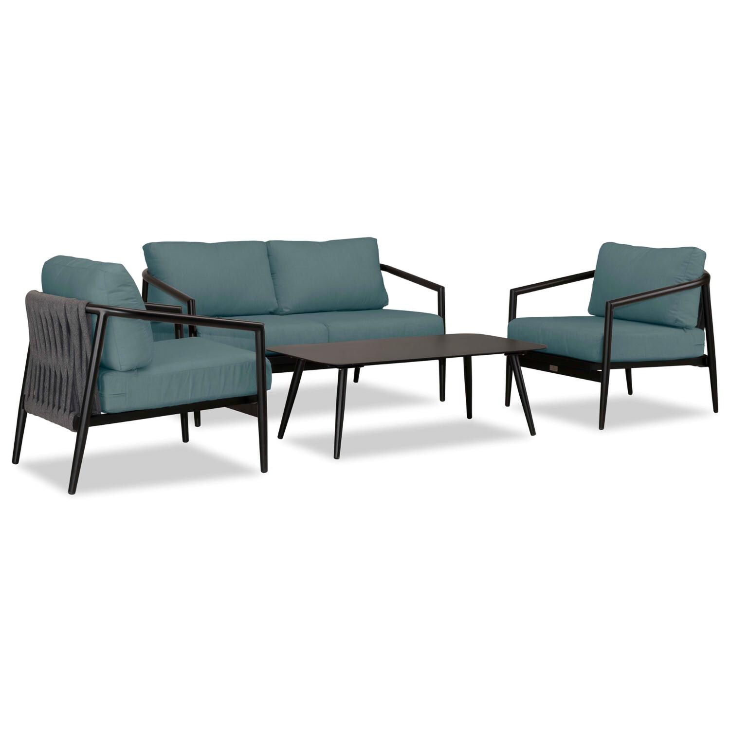Lakeview Midnight Cove 4 Pc Aluminum Loveseat Seating Set in Black/Carbon/Cast Lagoon - Angled - White Background thumbnail