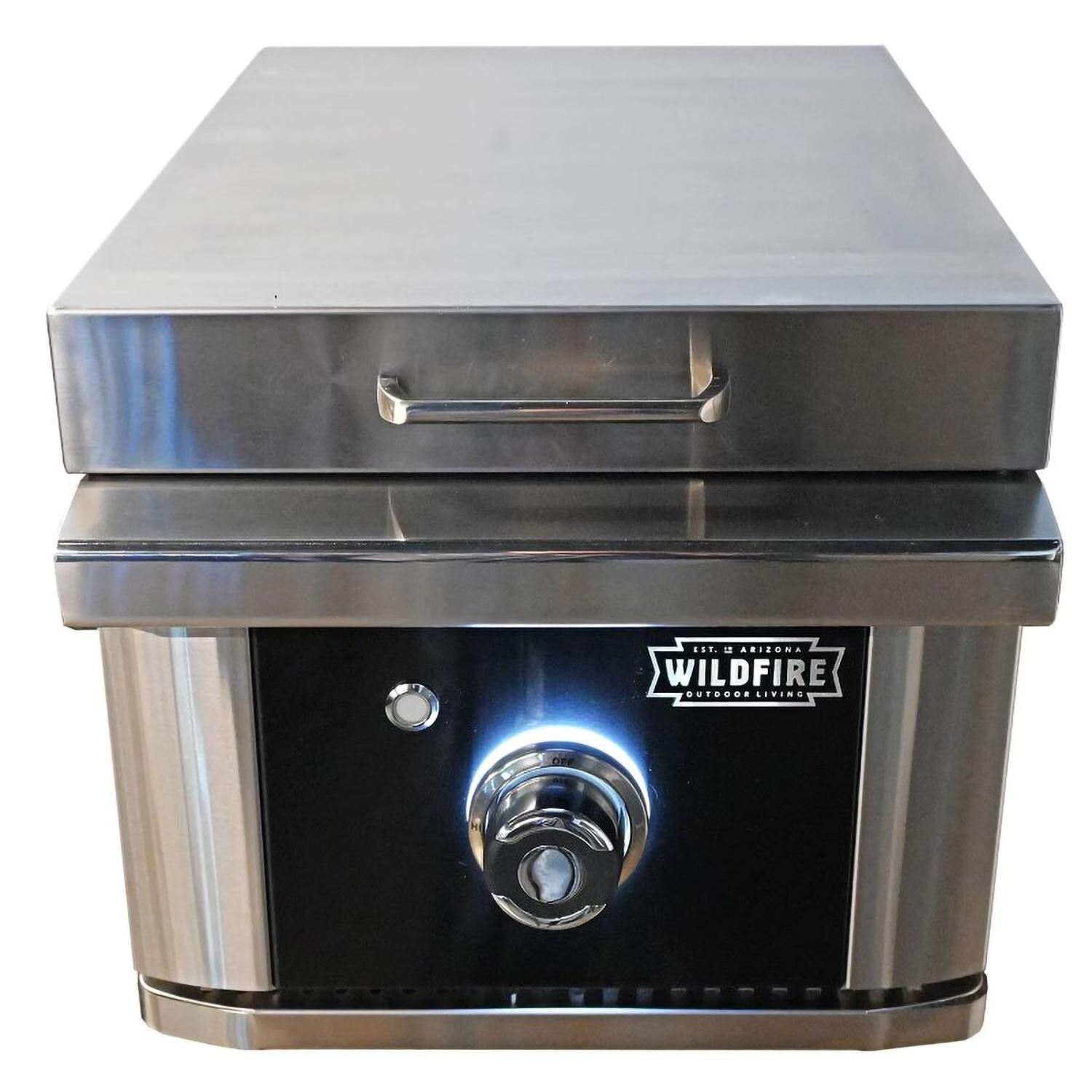 Wildfire WF-PRO36G-RH-NG 36 Inch Grill Outdoor Kitchen Package w/15 Inch Side Griddle & 24 Inch Outdoor Rated Refrigerator - Side Griddle - White Background thumbnail