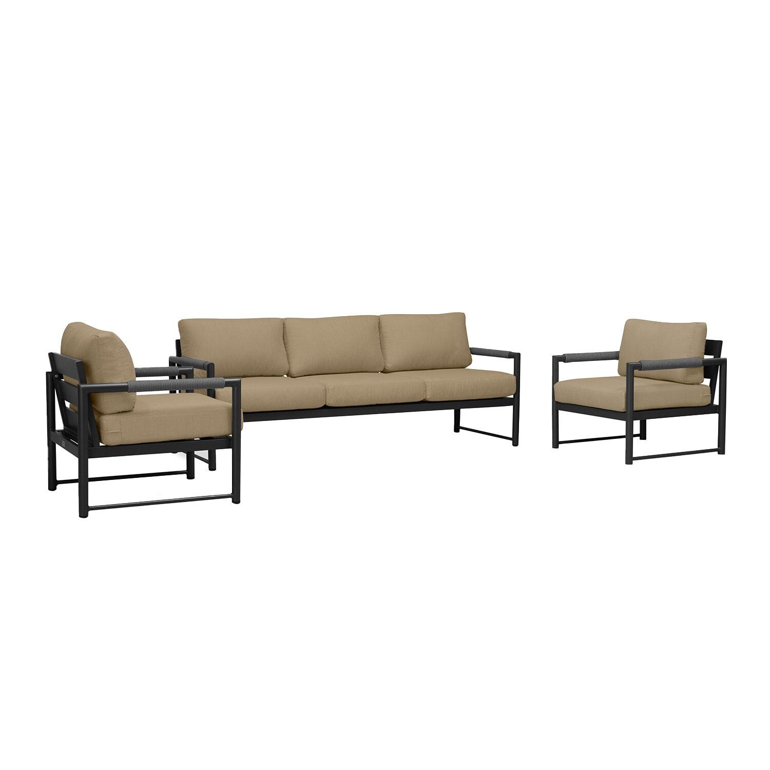 Lakeview AVEBAY-BK-CO-SET141-HB Avenue Bay Black/Carbon 3 Pc Sofa Club Chair - Heather Beige - Angled - White Background thumbnail